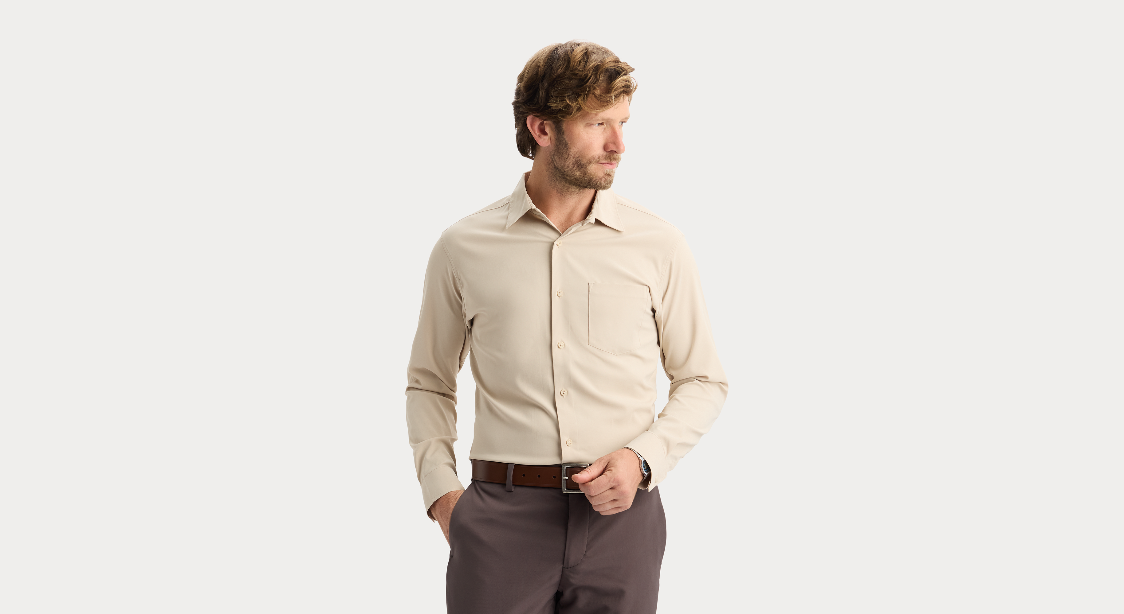 Dockers Go Shirt Long Sleeve chemise beige séchage rapide