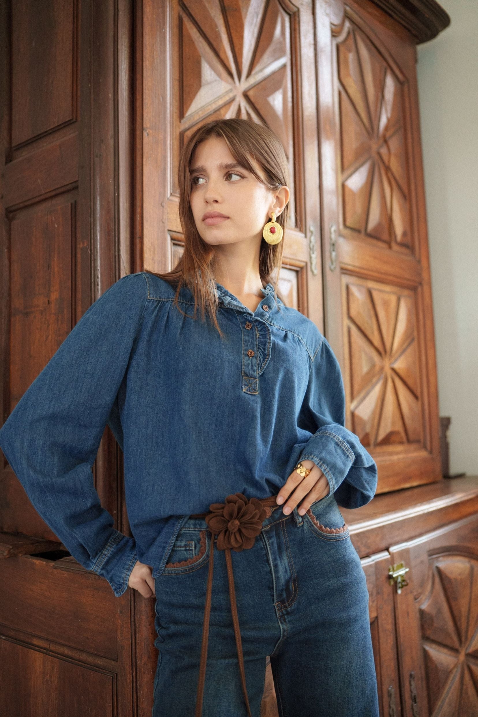 Maison Onado Nora chemise denim coton broderie amour