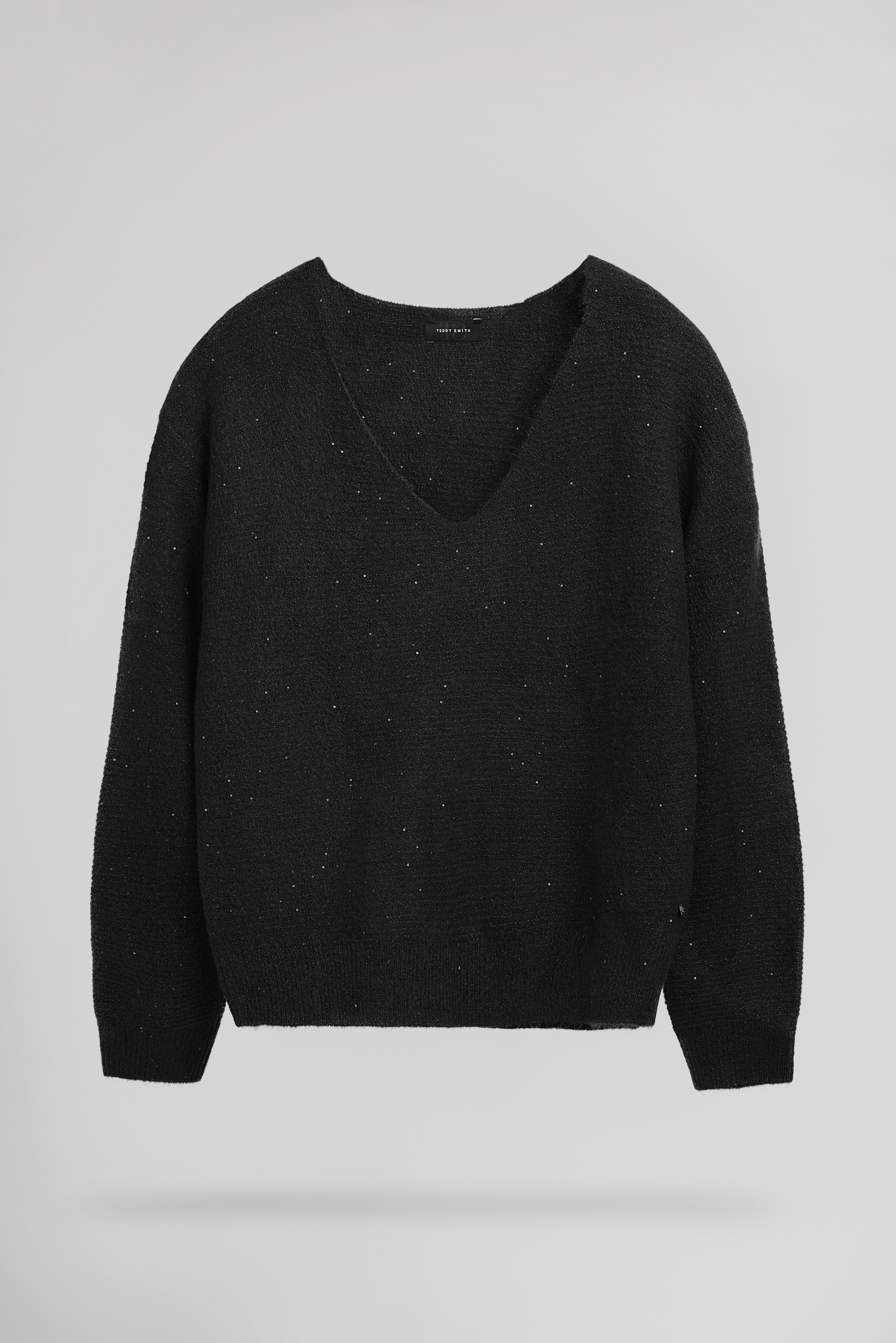 Teddy Smith P-Rachel pull col V noir femme scintillant