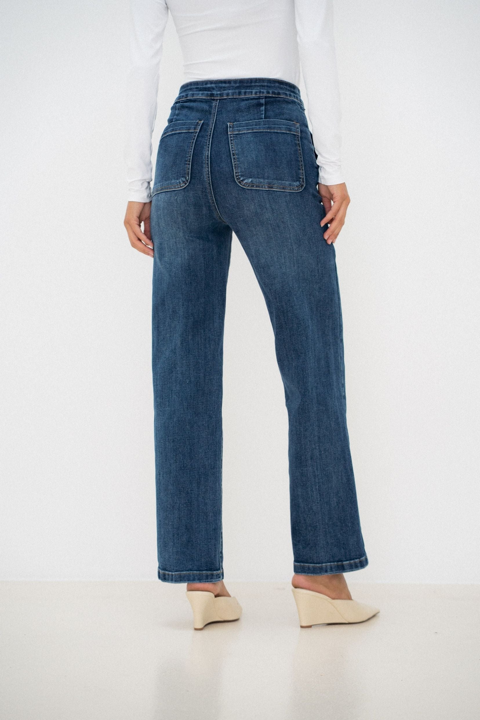 Maison Onado Amanda jean wide leg bleu boutons dorés