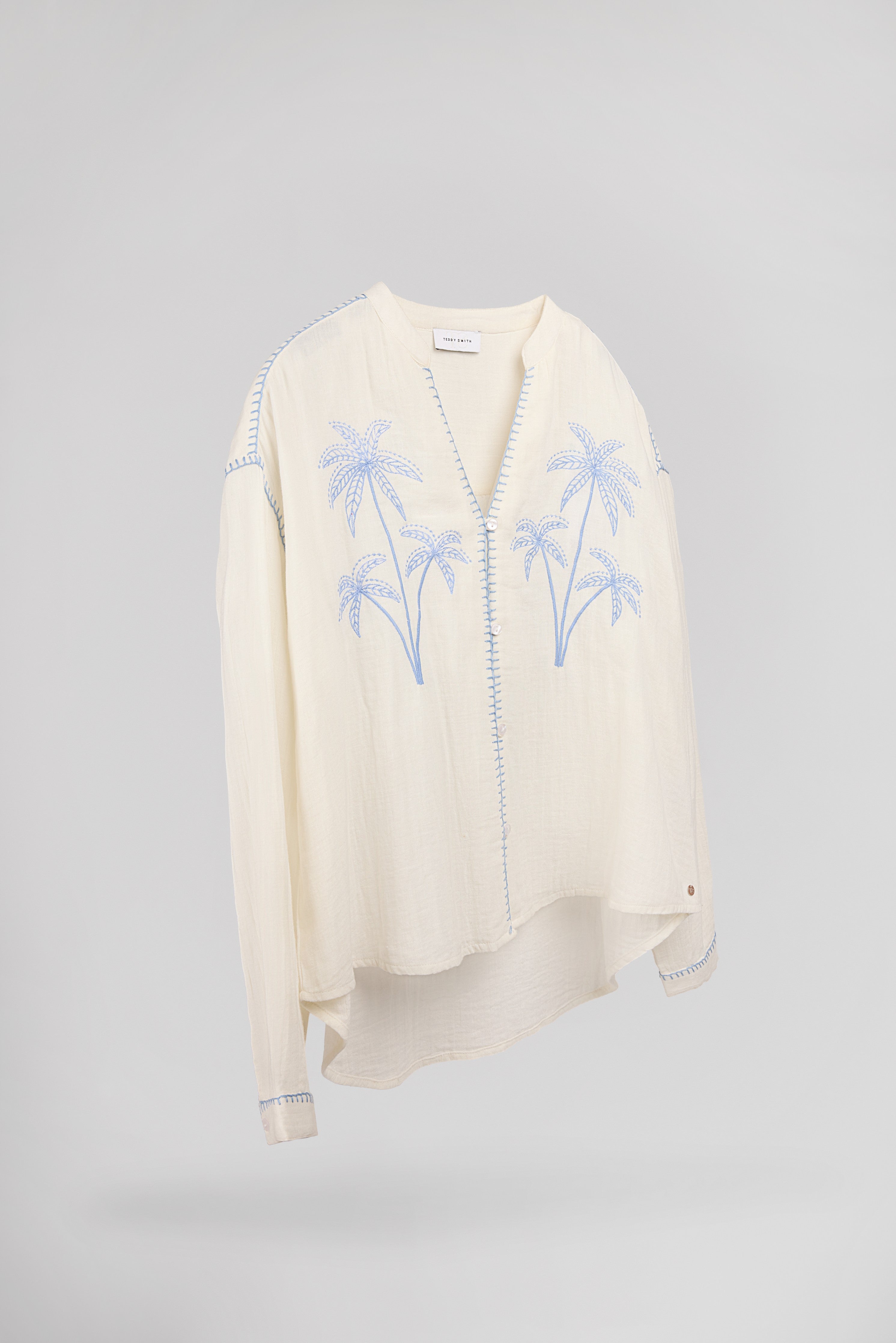 Teddy Smith C-Sarah chemise broderie palmiers middle white