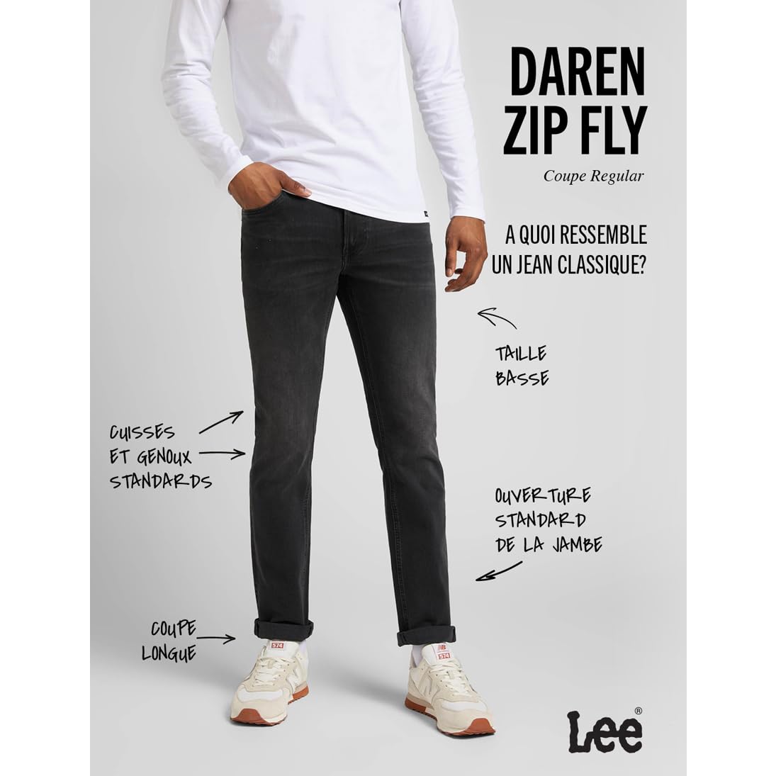 Lee Daren Zip Fly jean homme Asphalt Rocker coupe droite