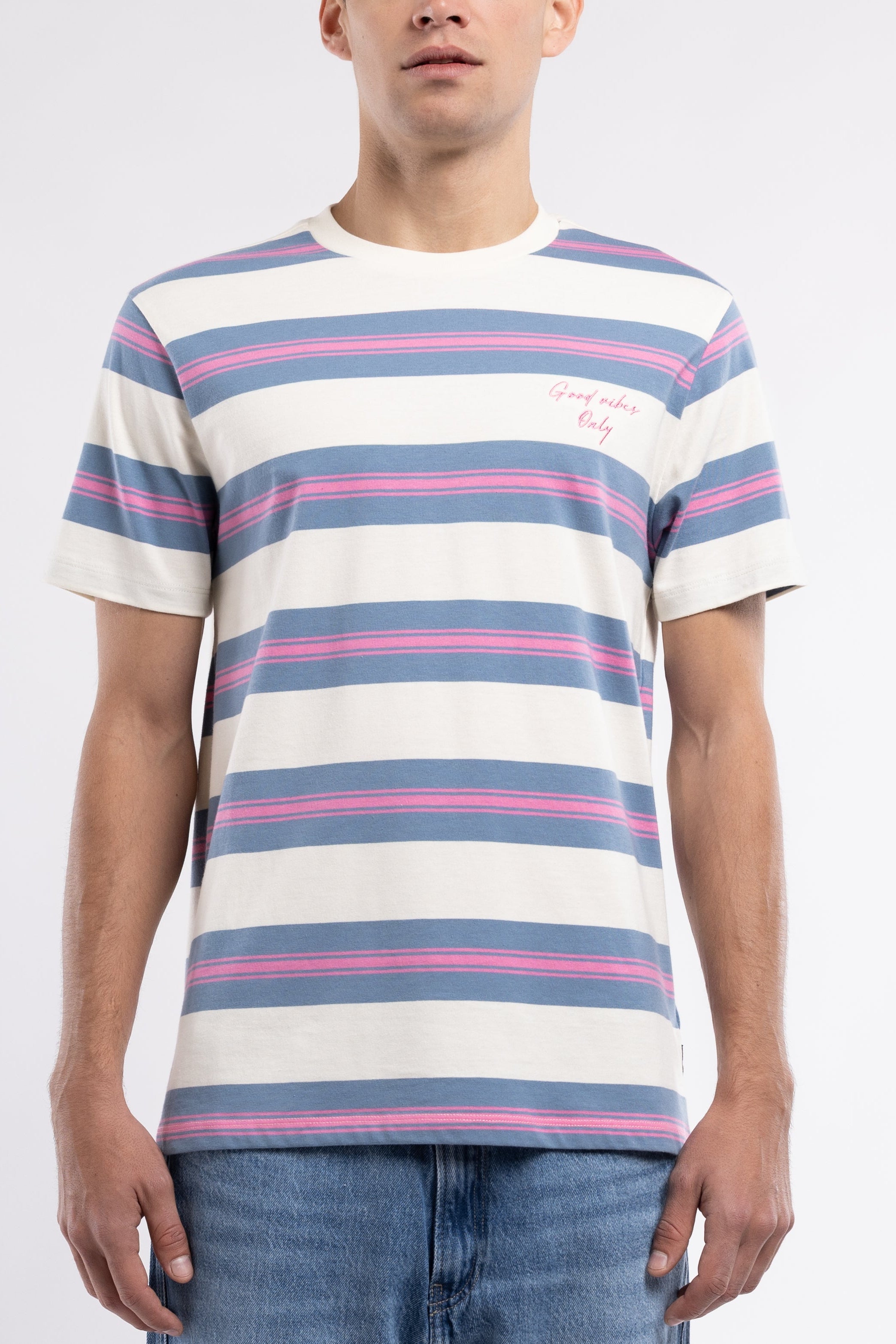 Teddy Smith T-Artus MC t-shirt rayé loose cream coton