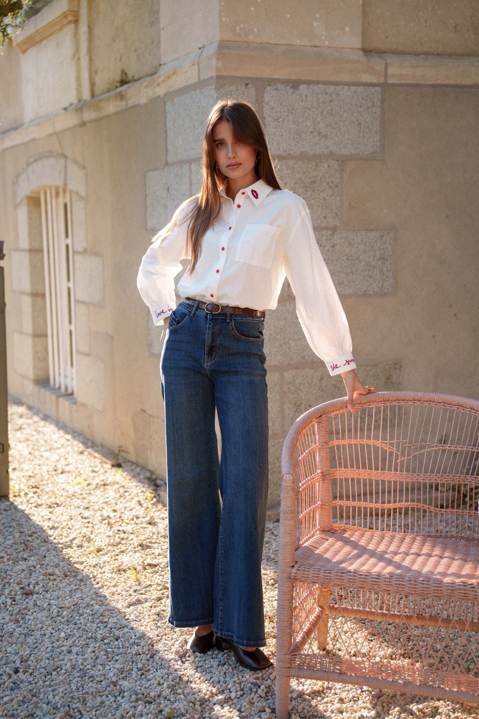 Maison Onado Lalita jean wide leg 36 bleu délavé