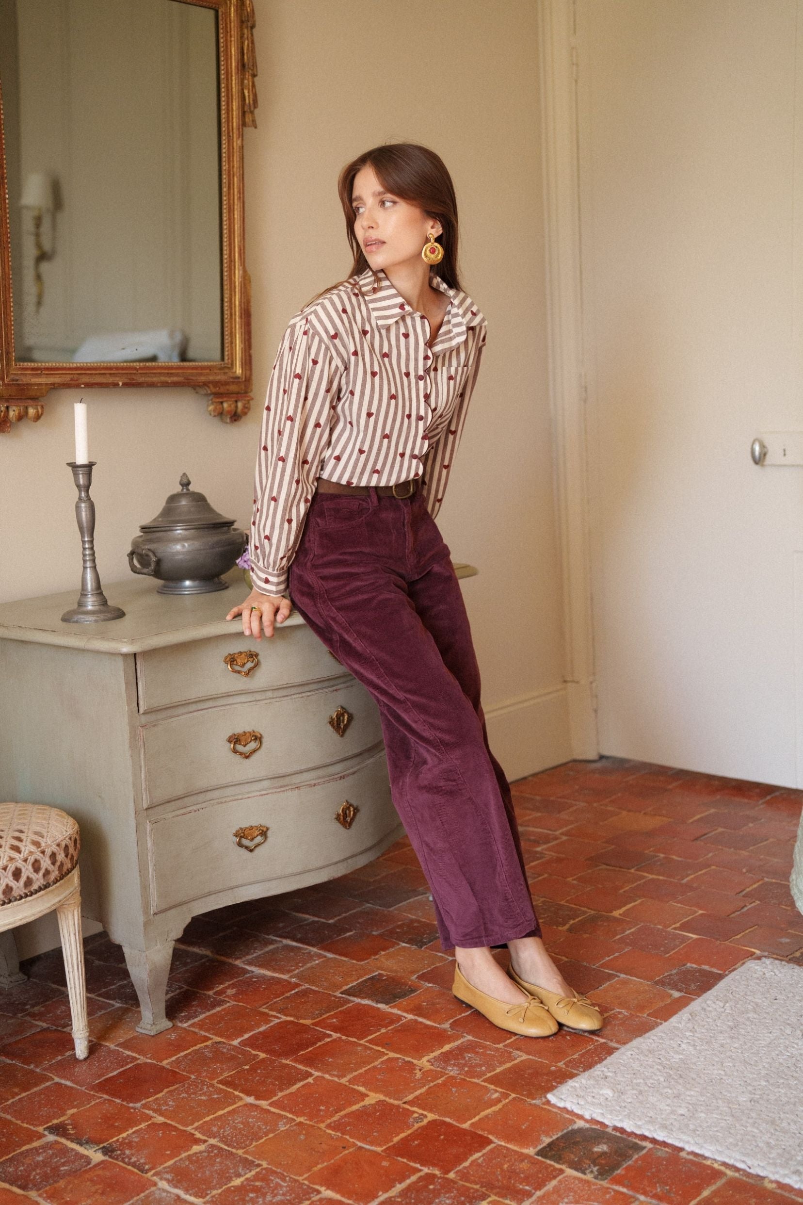 Maison Onado Erine pantalon ballon velours bordeaux coton