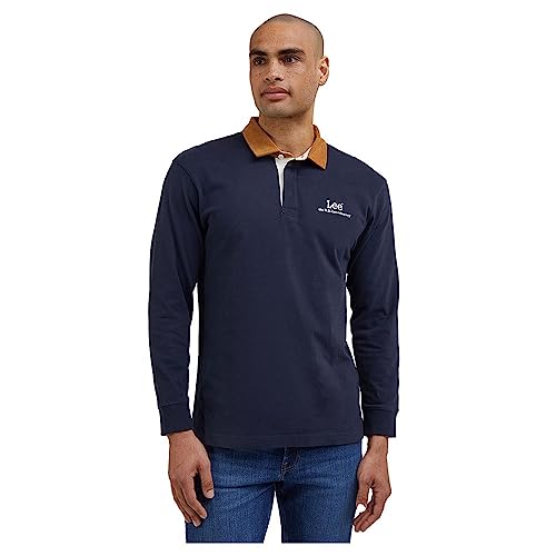 Lee Contrast Collar Polo Homme S Noir Manches Longues