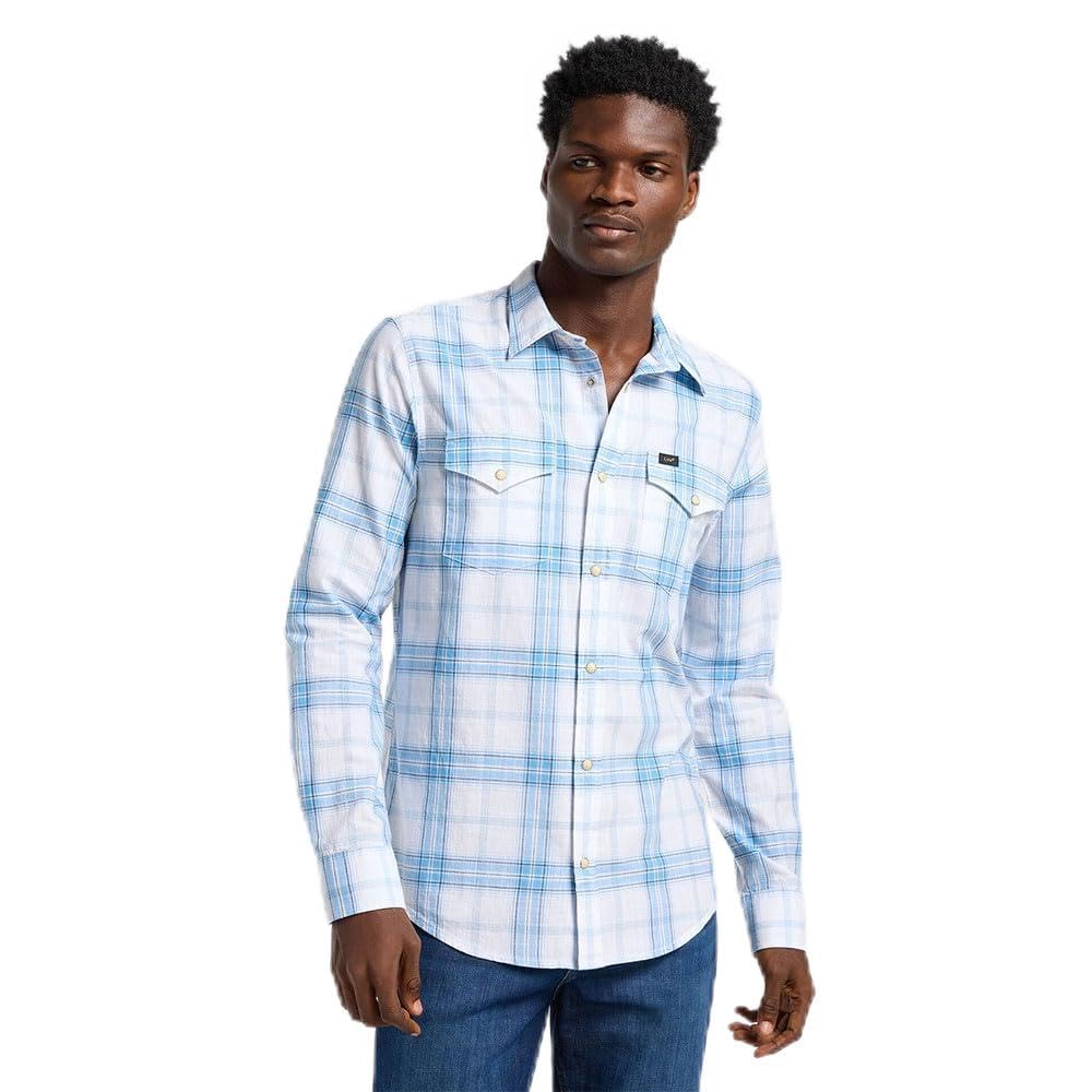 Lee Clean Western Shirt chemise homme M carreaux blanc bleu