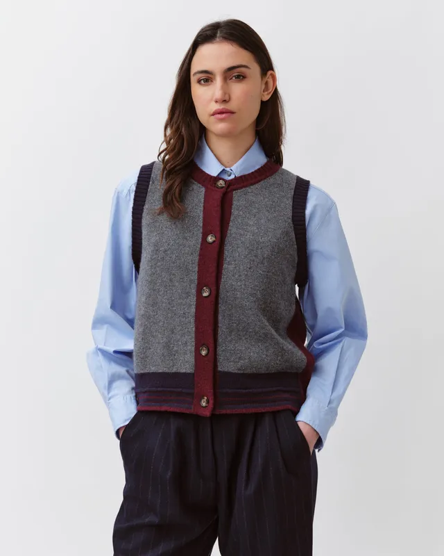 DIEGA GIAMO gilet gris prune marine mérinos