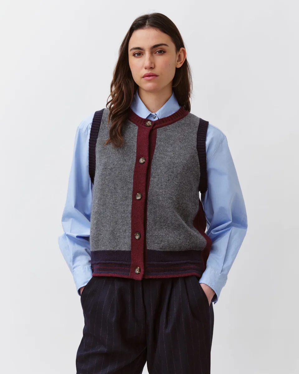 DIEGA GIAMO gilet gris prune marine mérinos