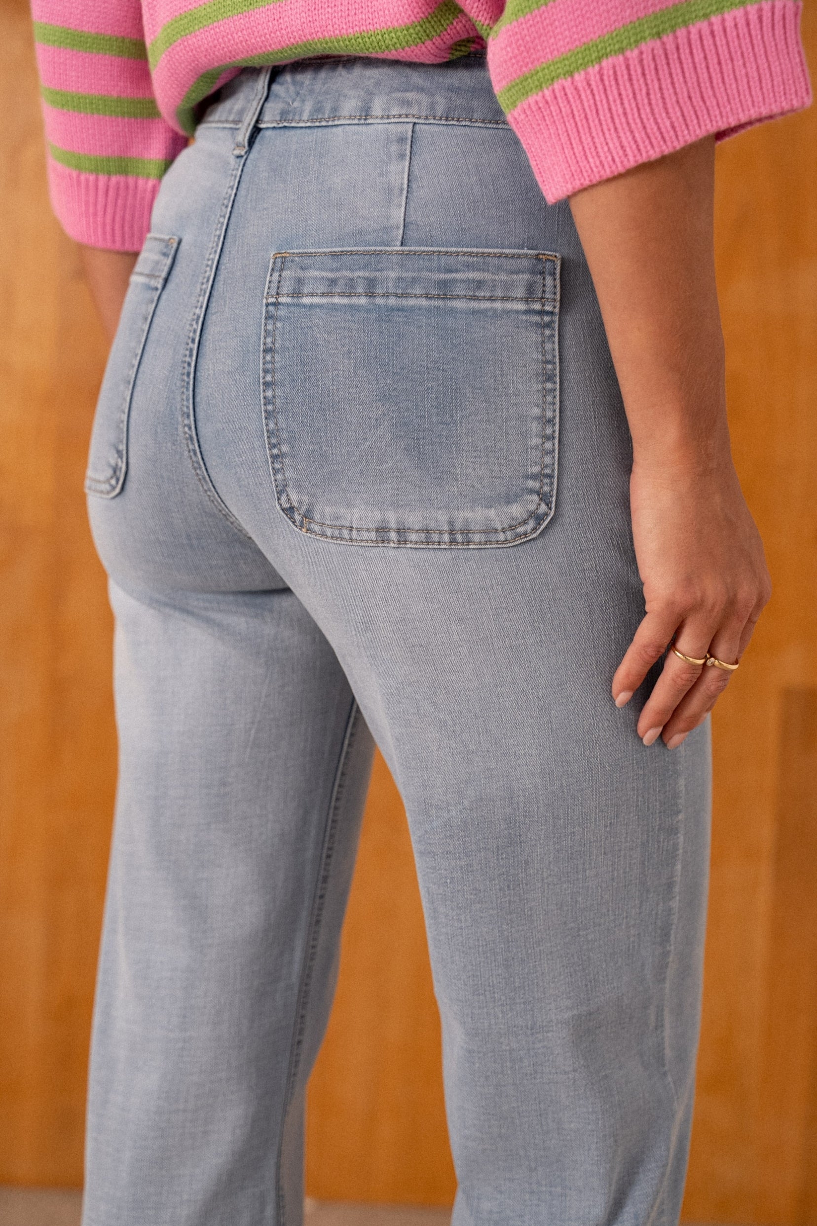 Maison Onado Cayla jean wide bleu clair brodé