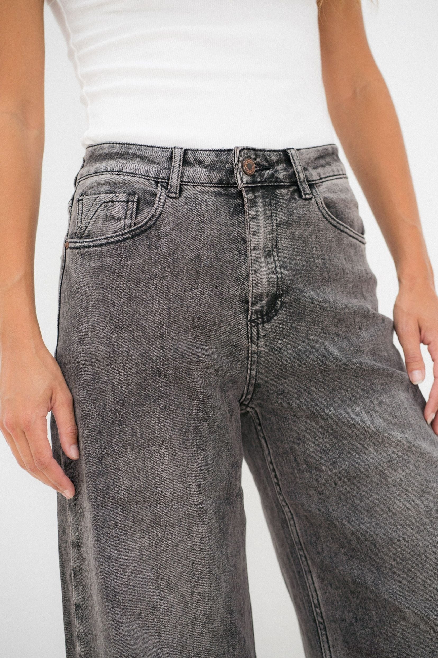 Maison Onado Louloute jean wide leg gris délavé taille haute