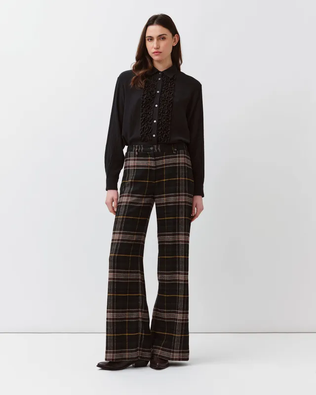 DIEGA PIEDRO pantalon noir vert brique à carreaux