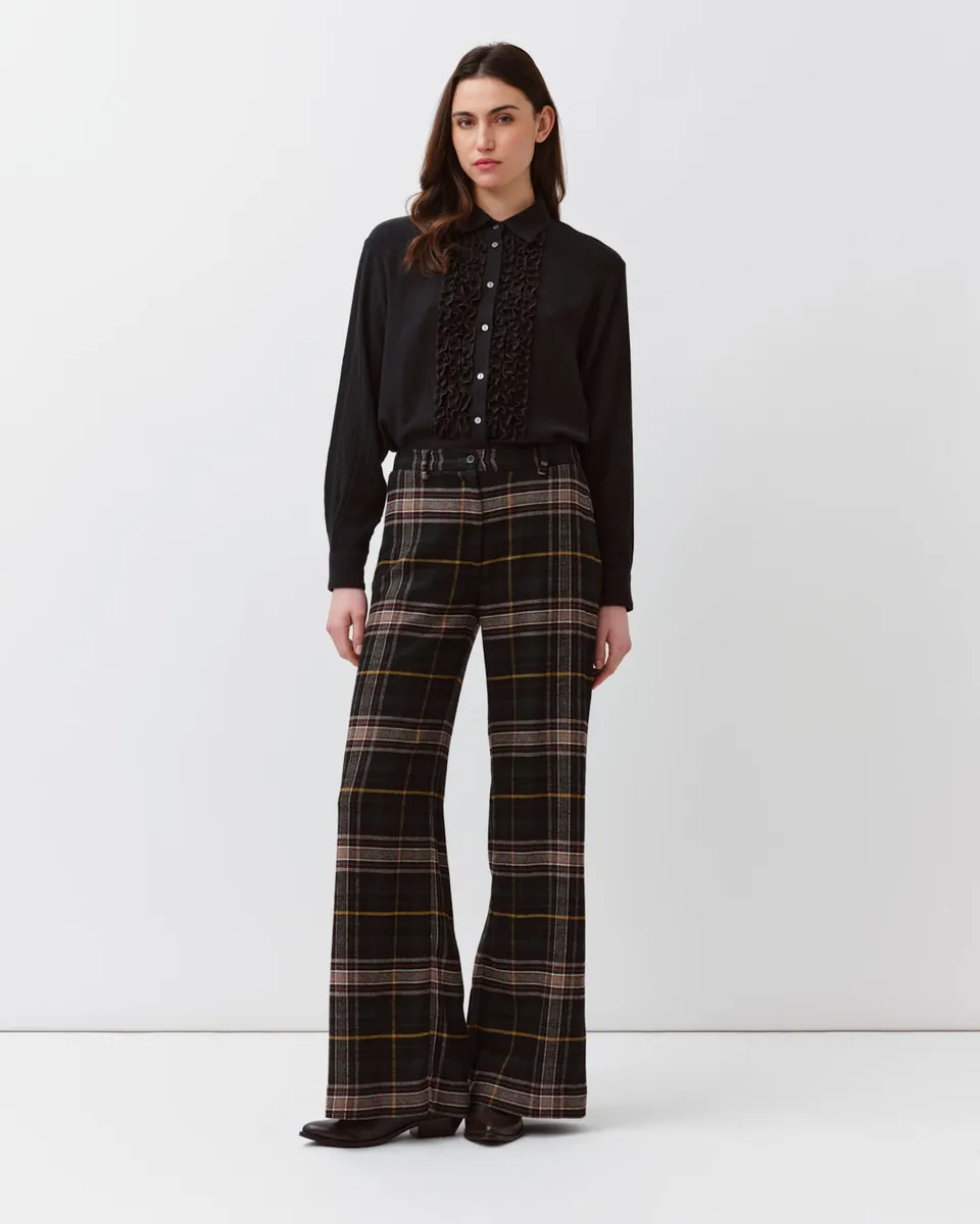 DIEGA PIEDRO pantalon noir vert brique à carreaux