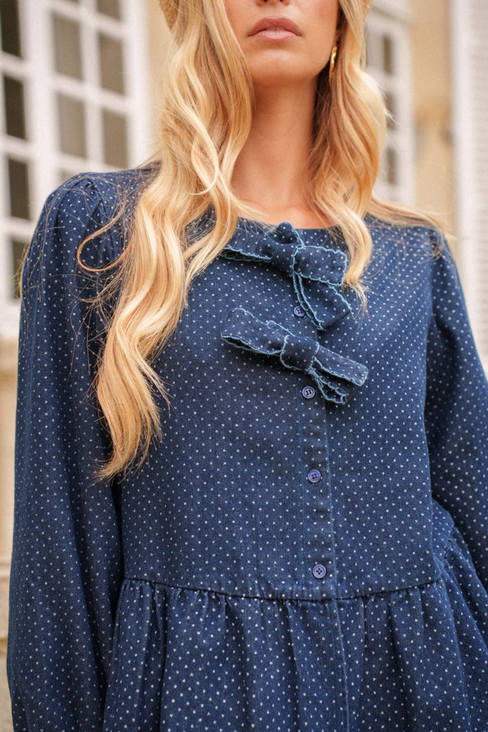 Maison Onado Jesse blouse denim pois