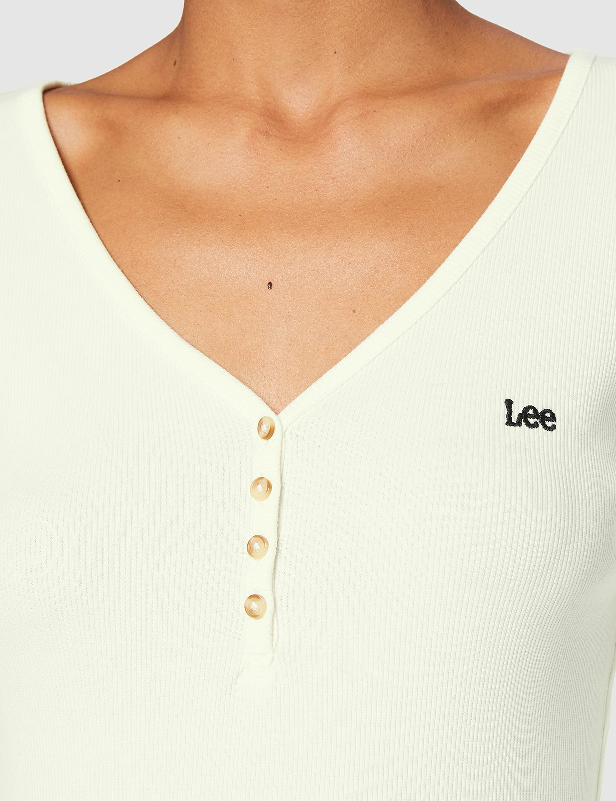 Lee Ribbed Henley t-shirt femme blanc côtelé