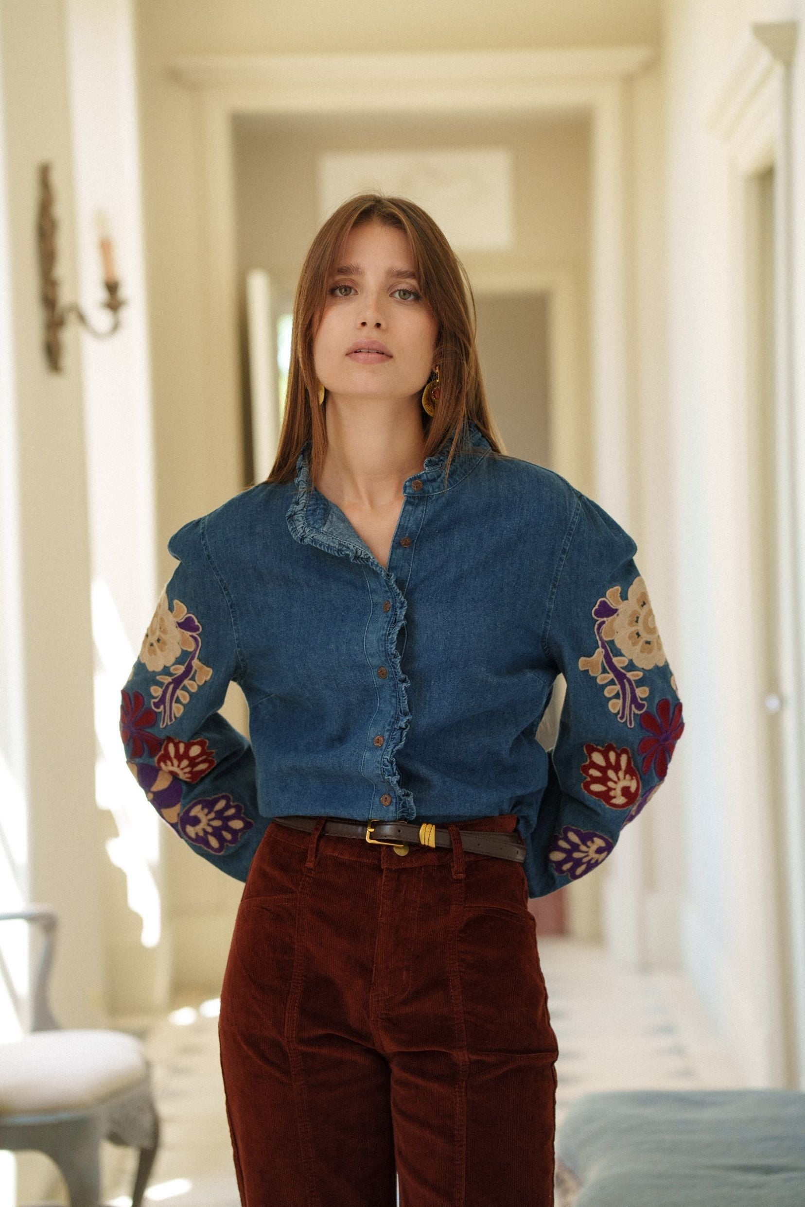 Maison Onado Léonie chemise denim broderie florale