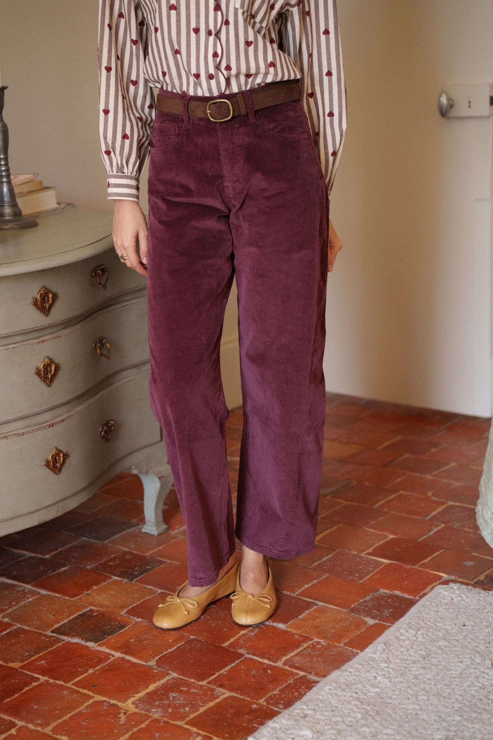 Maison Onado Erine pantalon ballon velours bordeaux coton