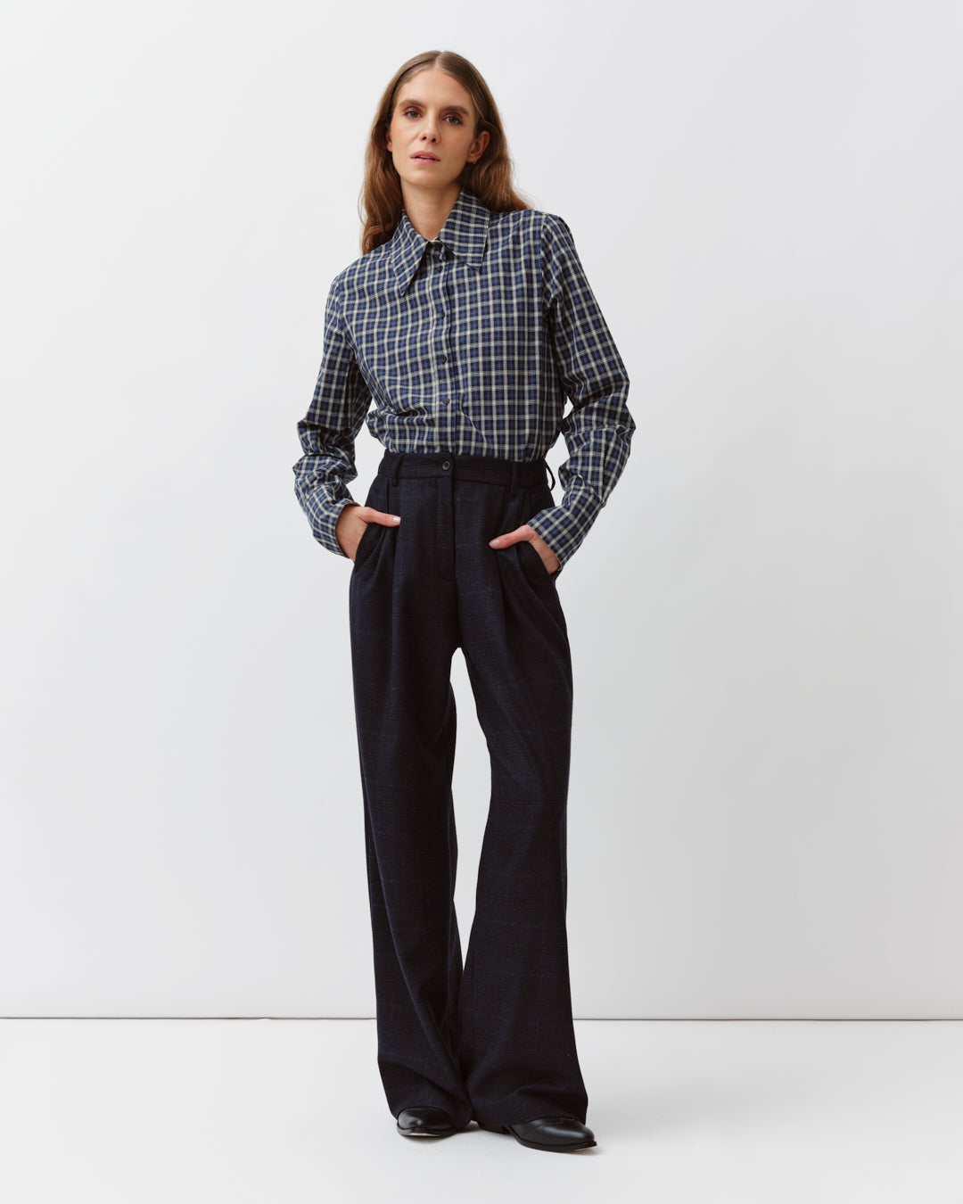 DIEGA CILVA chemise bleu noir à carreaux fins