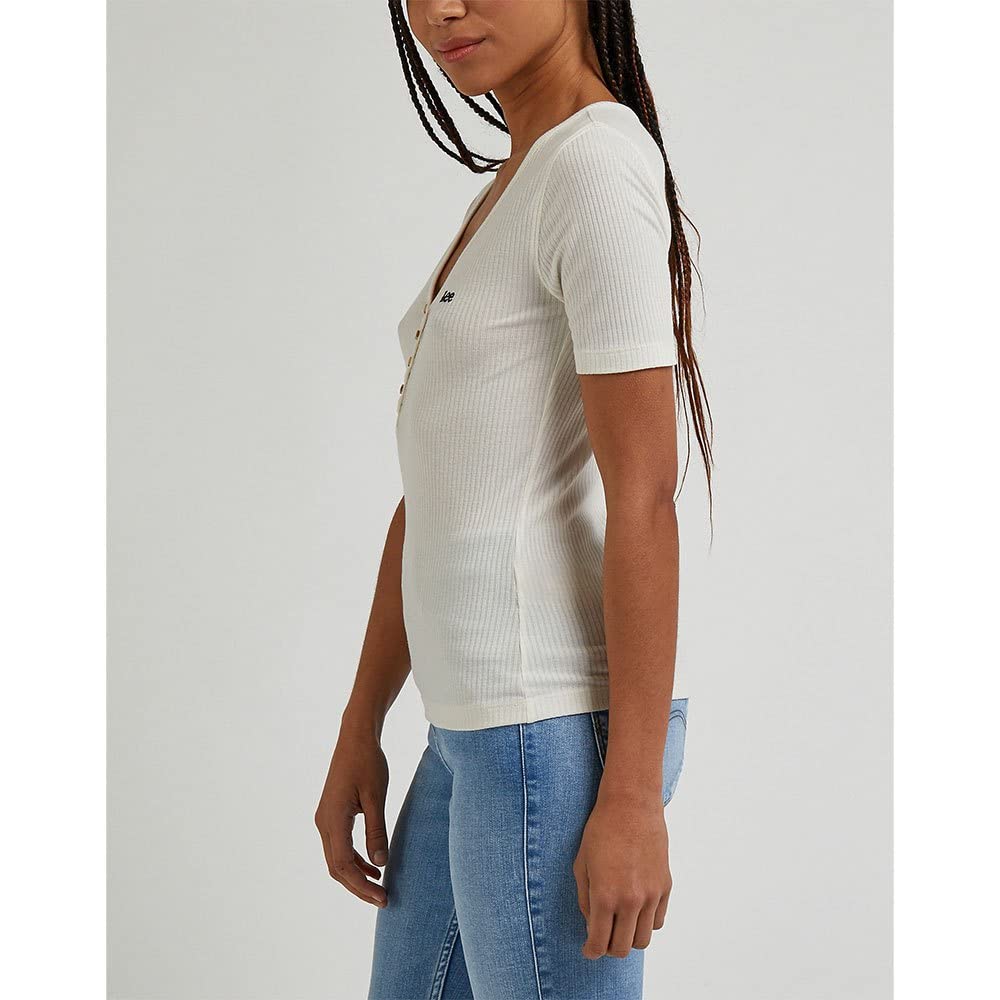 Lee Henley T-Shirt Femme Écru Coupe Slim Taille M