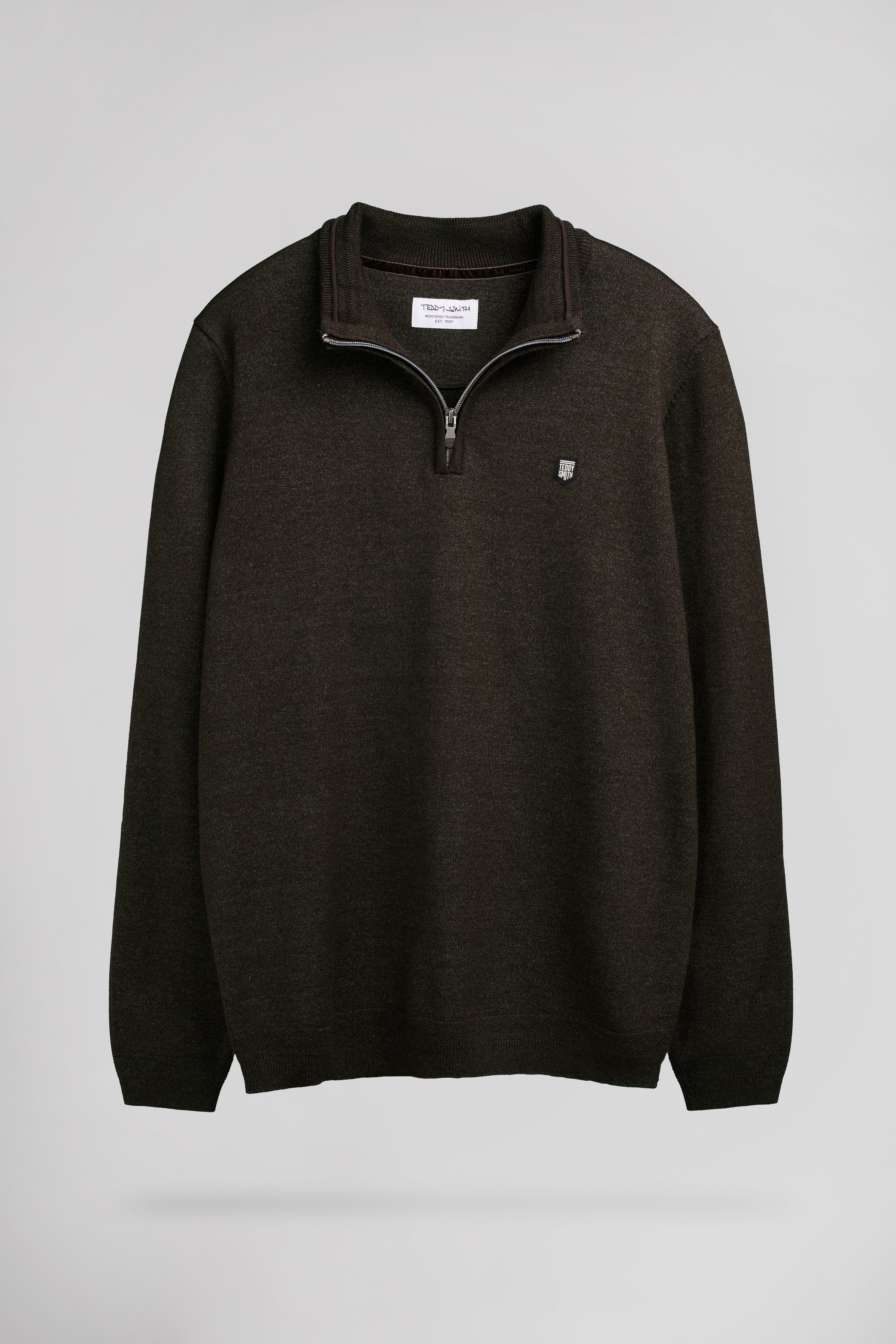Teddy Smith P-Marty 2 pull col zippé marron foncé chiné homme