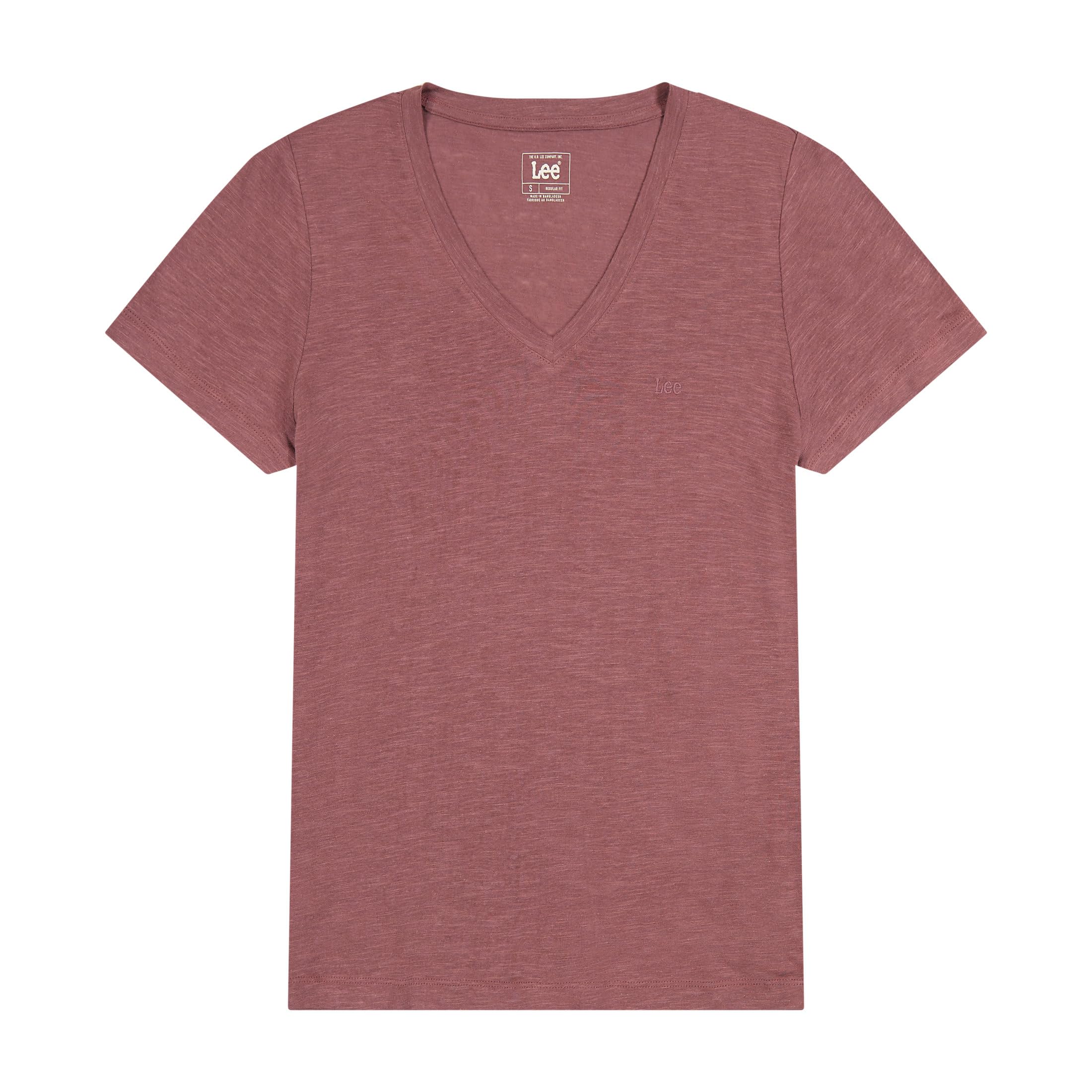 Lee V Neck Tee T-Shirt Femme Gris Béton Lin