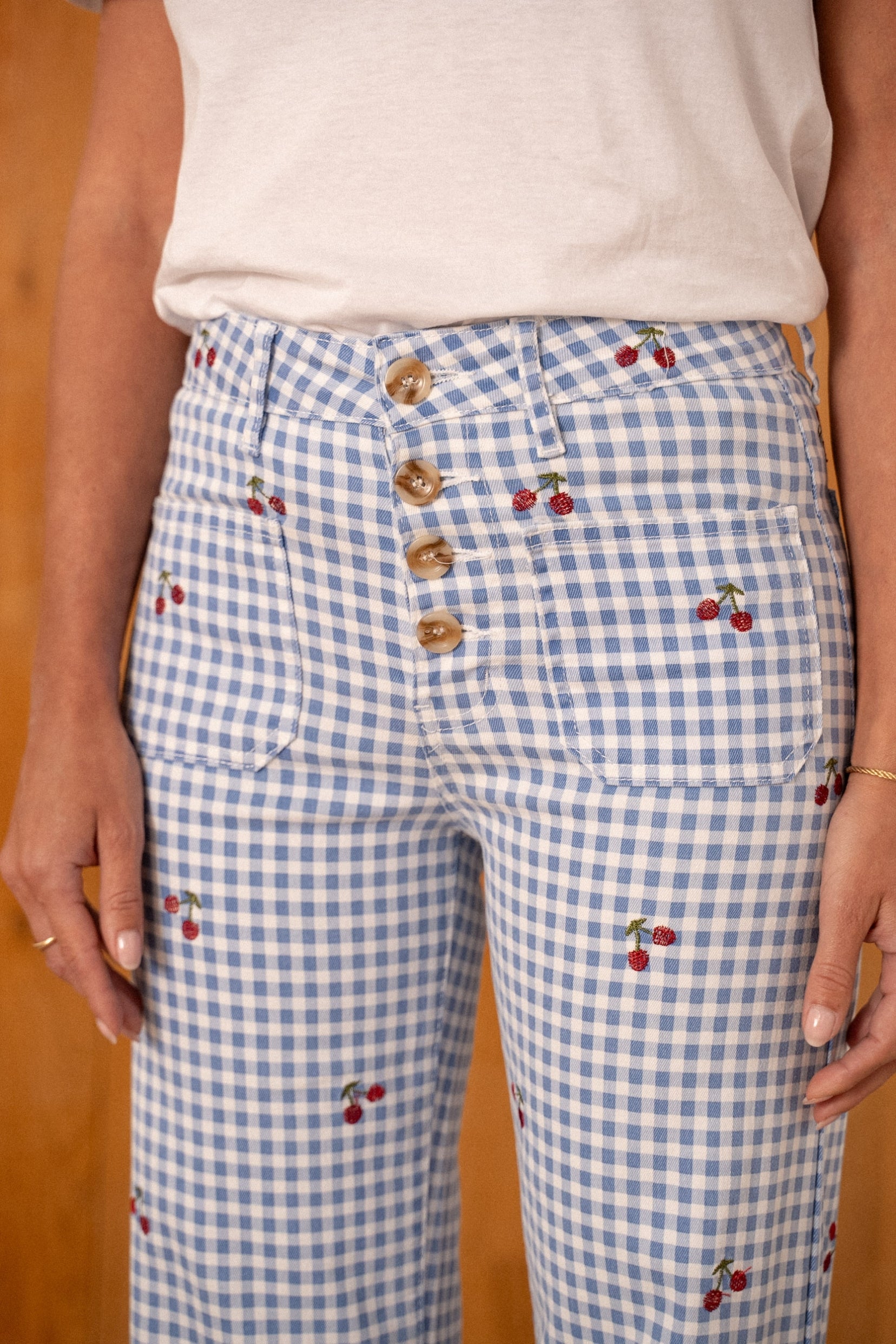 Maison Onado Gabie pantalon wide vichy bleu cerises
