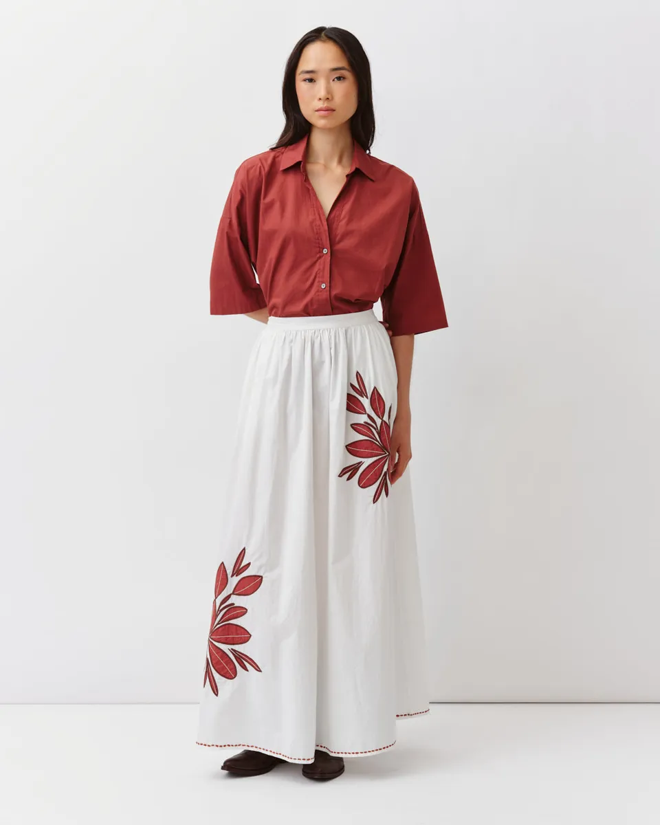 DIEGA Jikano jupe longue brodée rouge blanc