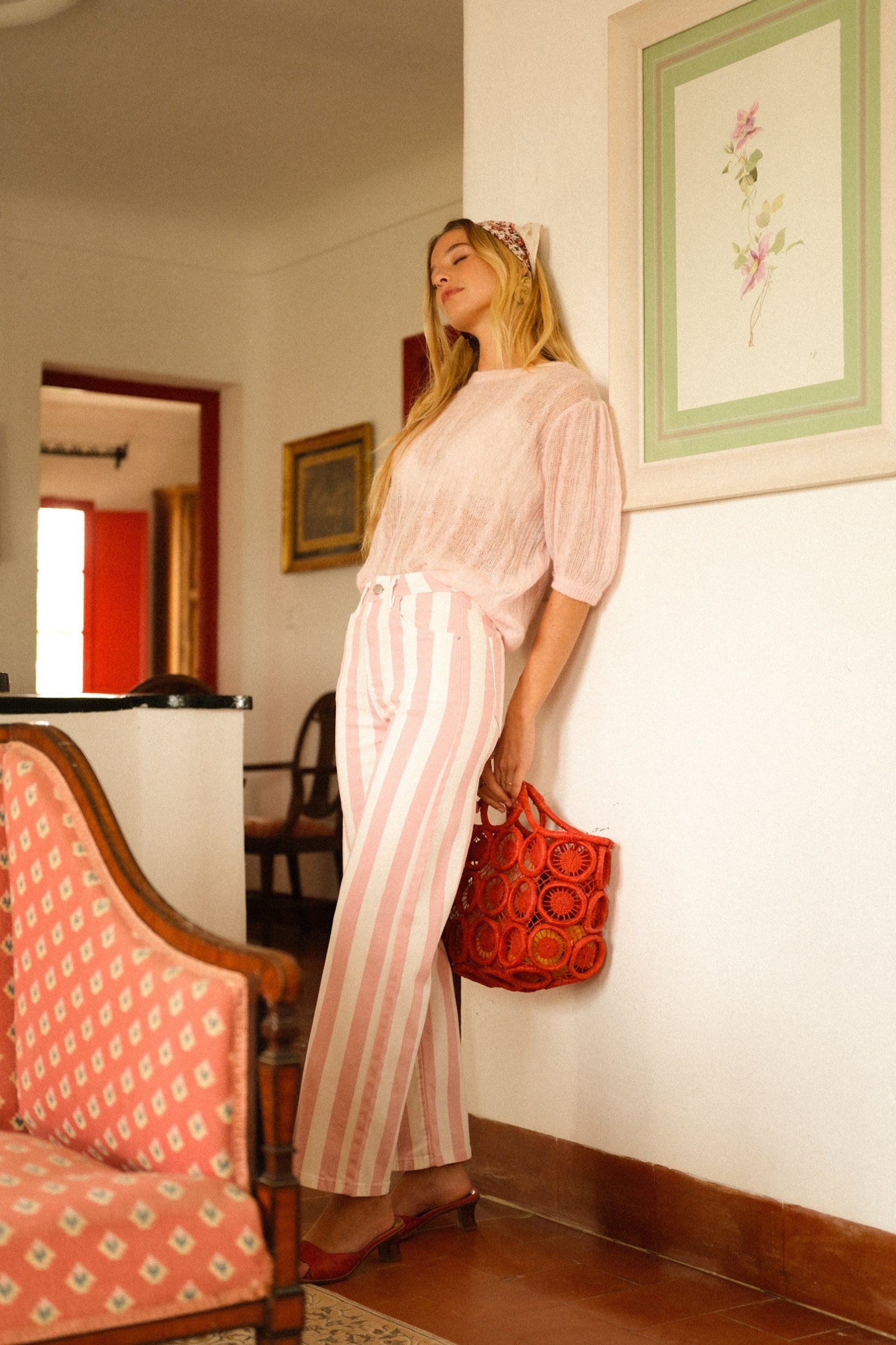 Maison Onado Clarissy pantalon wide rose poudré coton