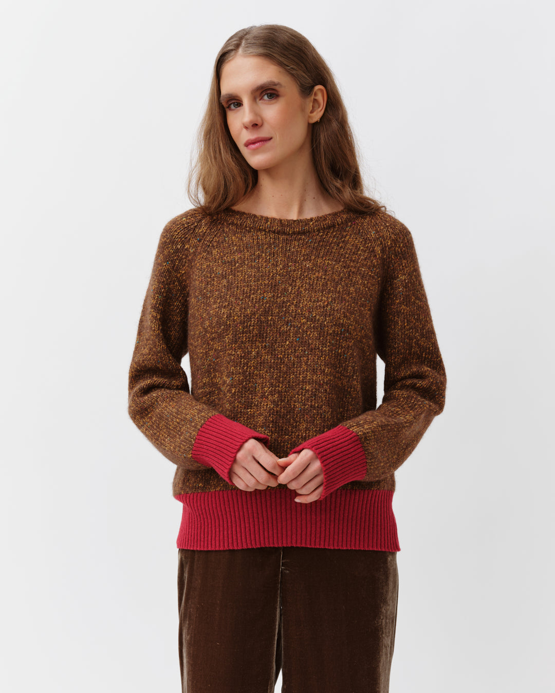DIEGA PUMANJO pull maille camel rouge