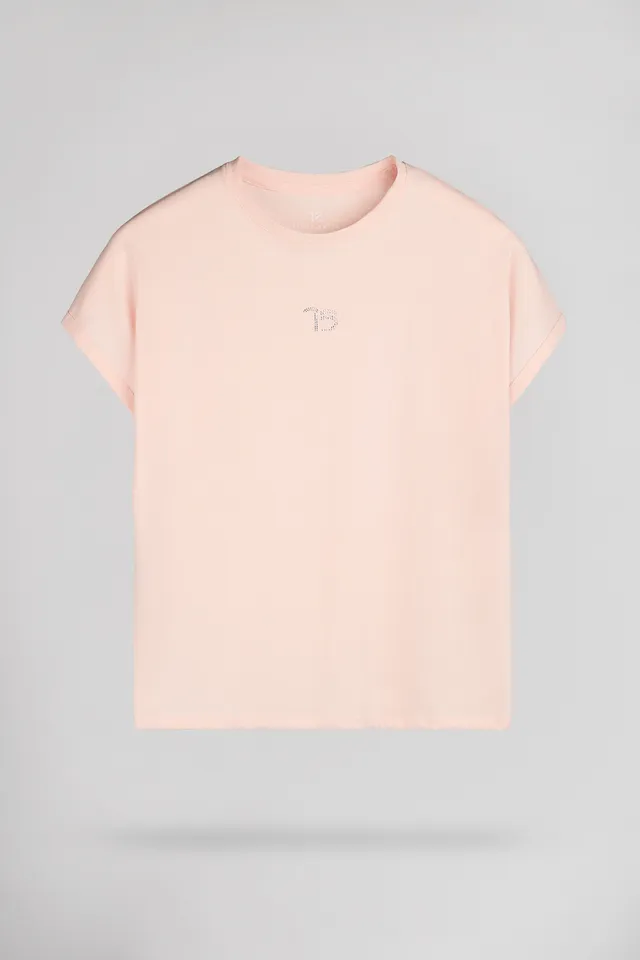 Teddy Smith T-Diana MC t-shirt rose strass coton