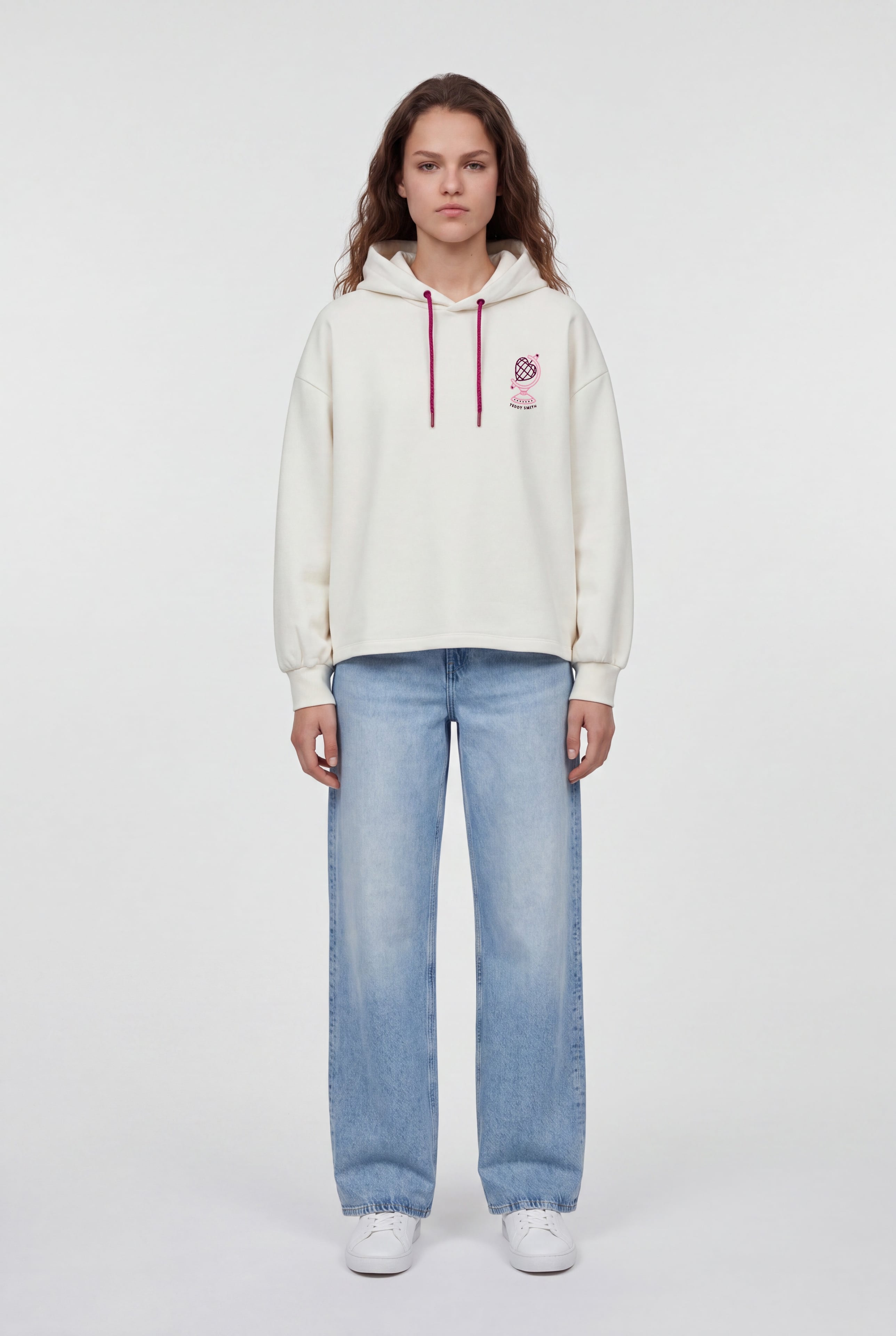 Teddy Smith S-Juliette Hood sweat blanc broderie voyage
