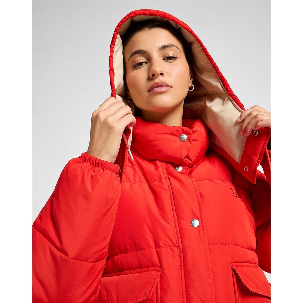 Lee Hooded Short Puffer doudoune femme XS rouge capuche