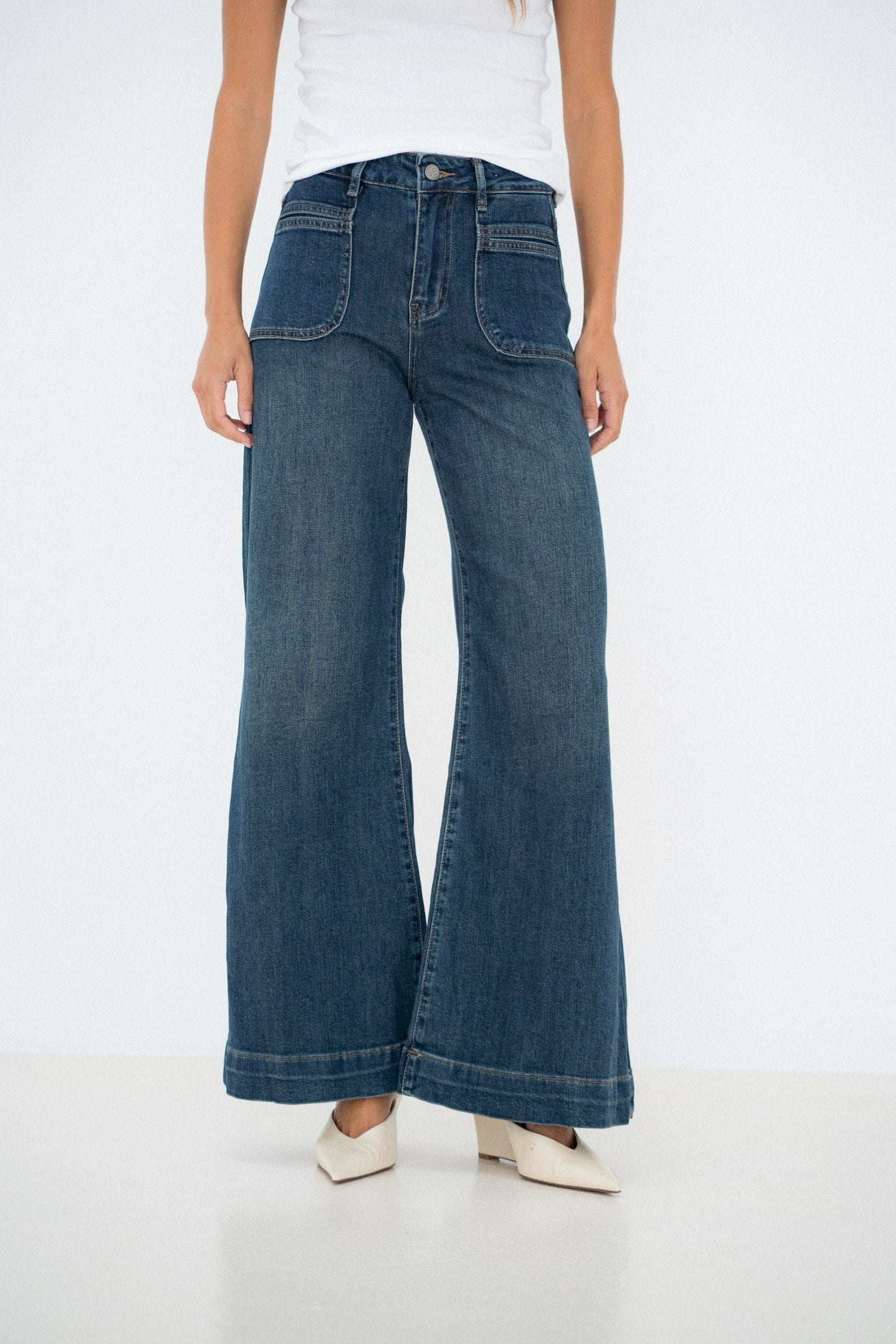 Maison Onado Apolline jean wide bleu délavé workwear
