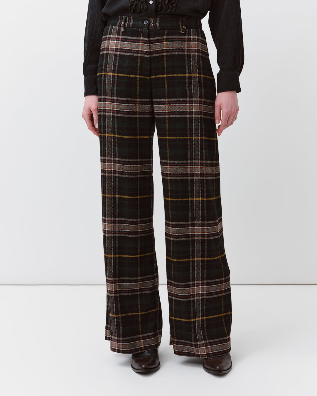 DIEGA PIEDRO pantalon noir vert brique à carreaux