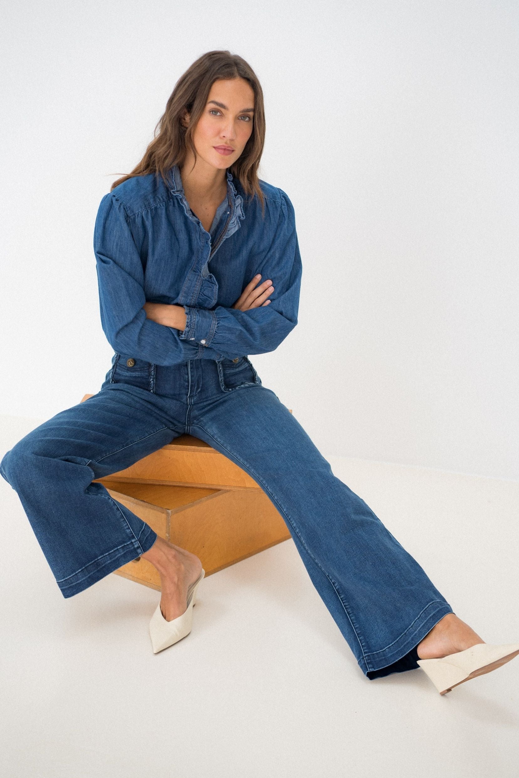 Maison Onado Faustine jean wide bleu délavé taille haute