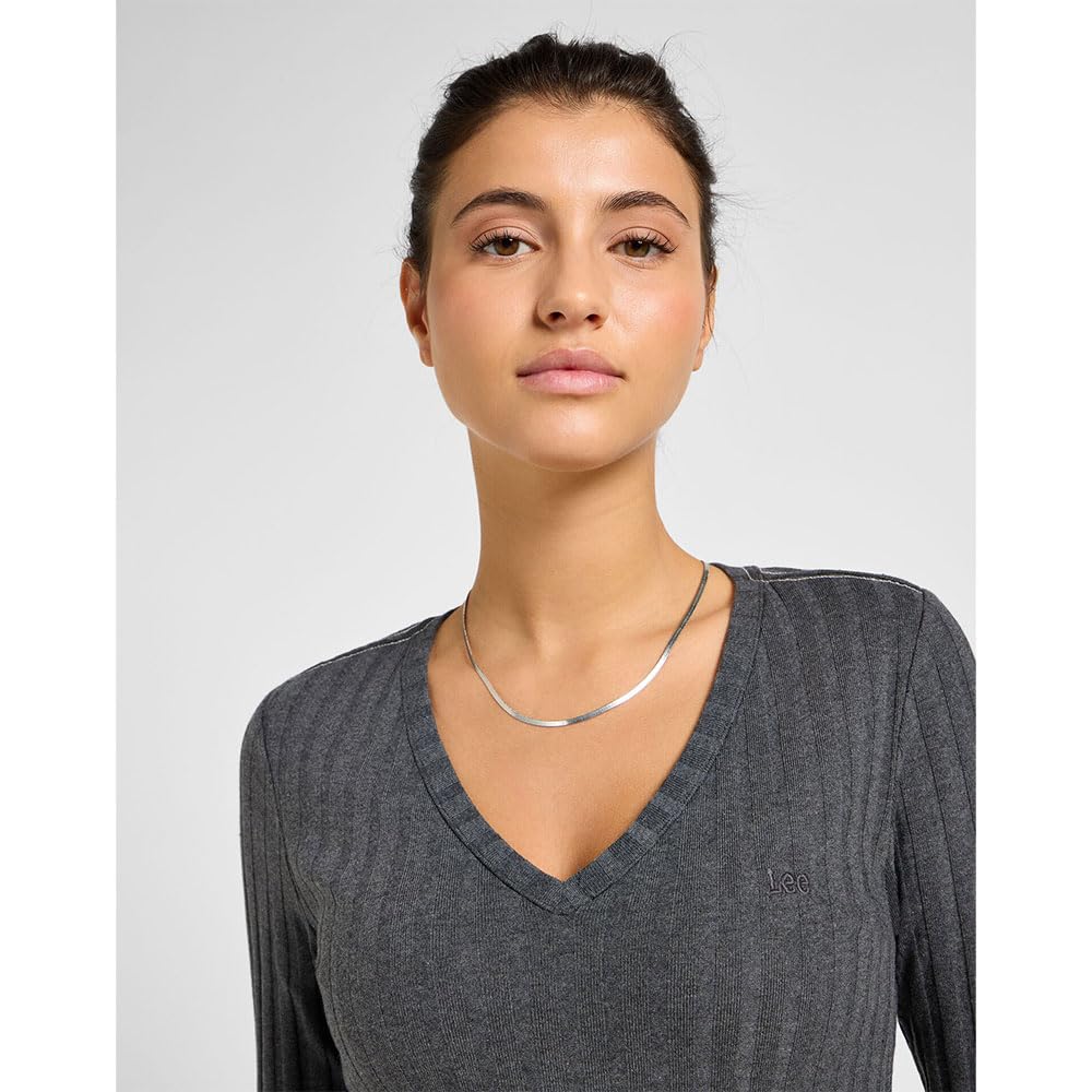 Lee Ls V Neck Tee slim femme L anthracite