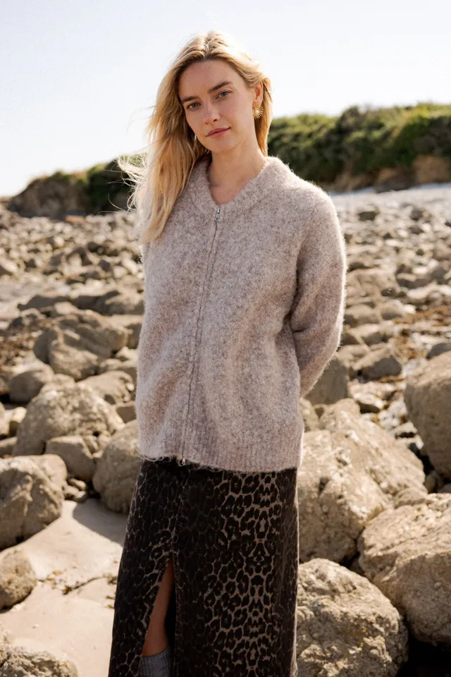 Maison Onado Romy gilet oversize taupe maille douce