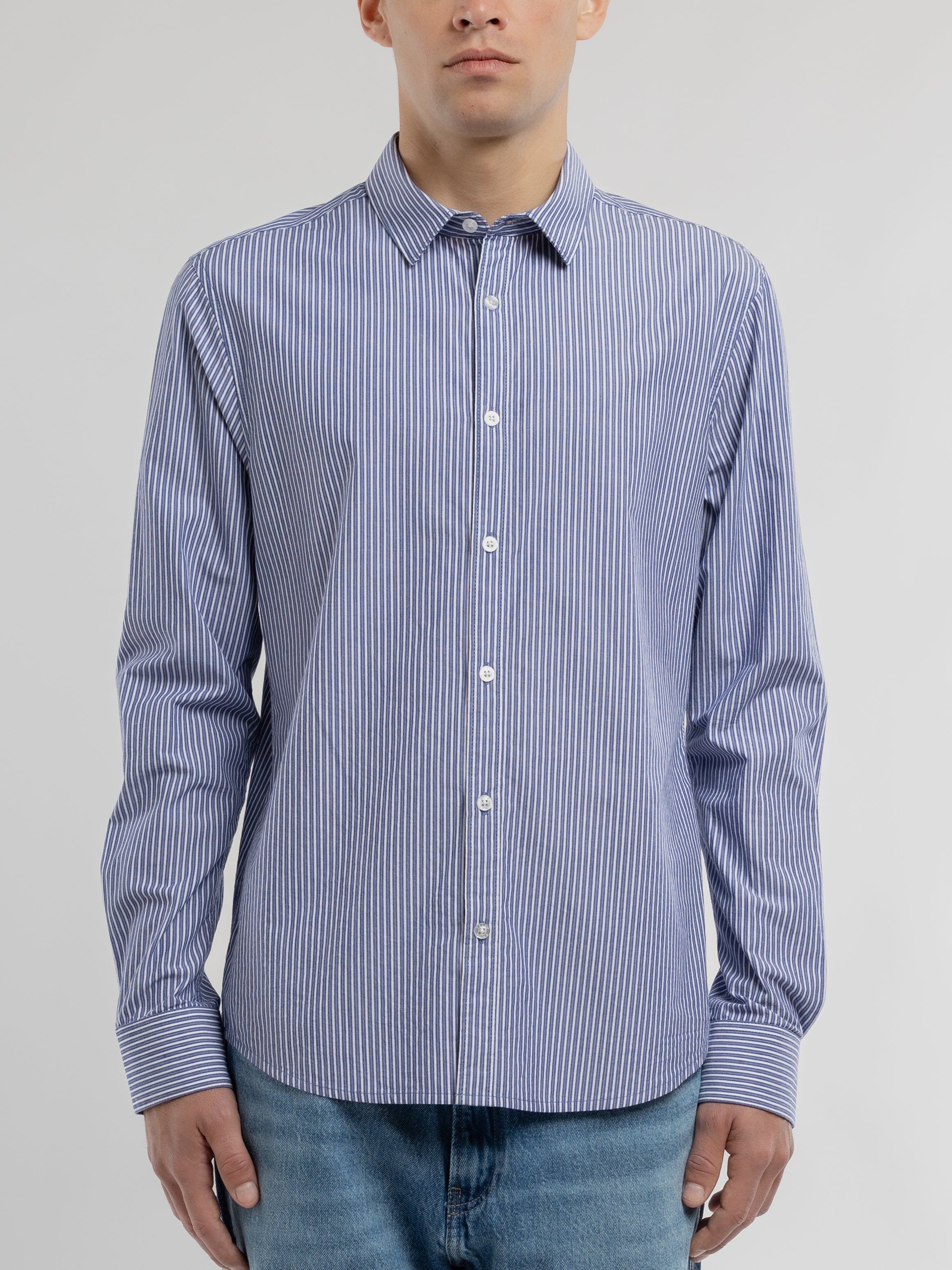 Teddy Smith Carton ML chemise homme bleue rayée coton