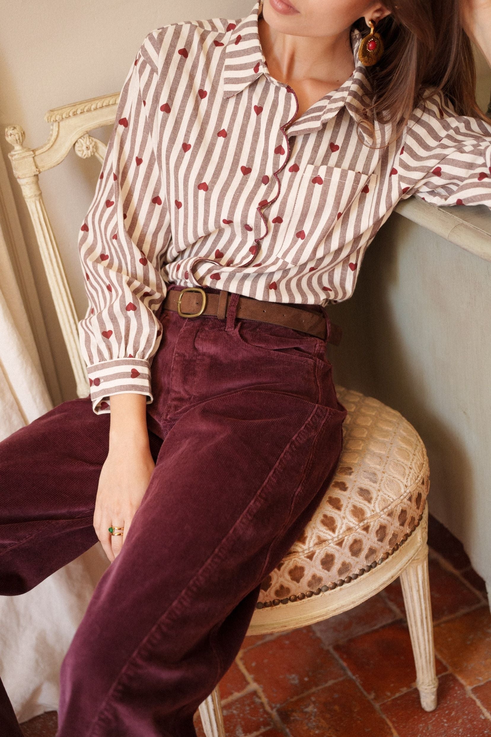 Maison Onado Erine pantalon ballon velours bordeaux coton