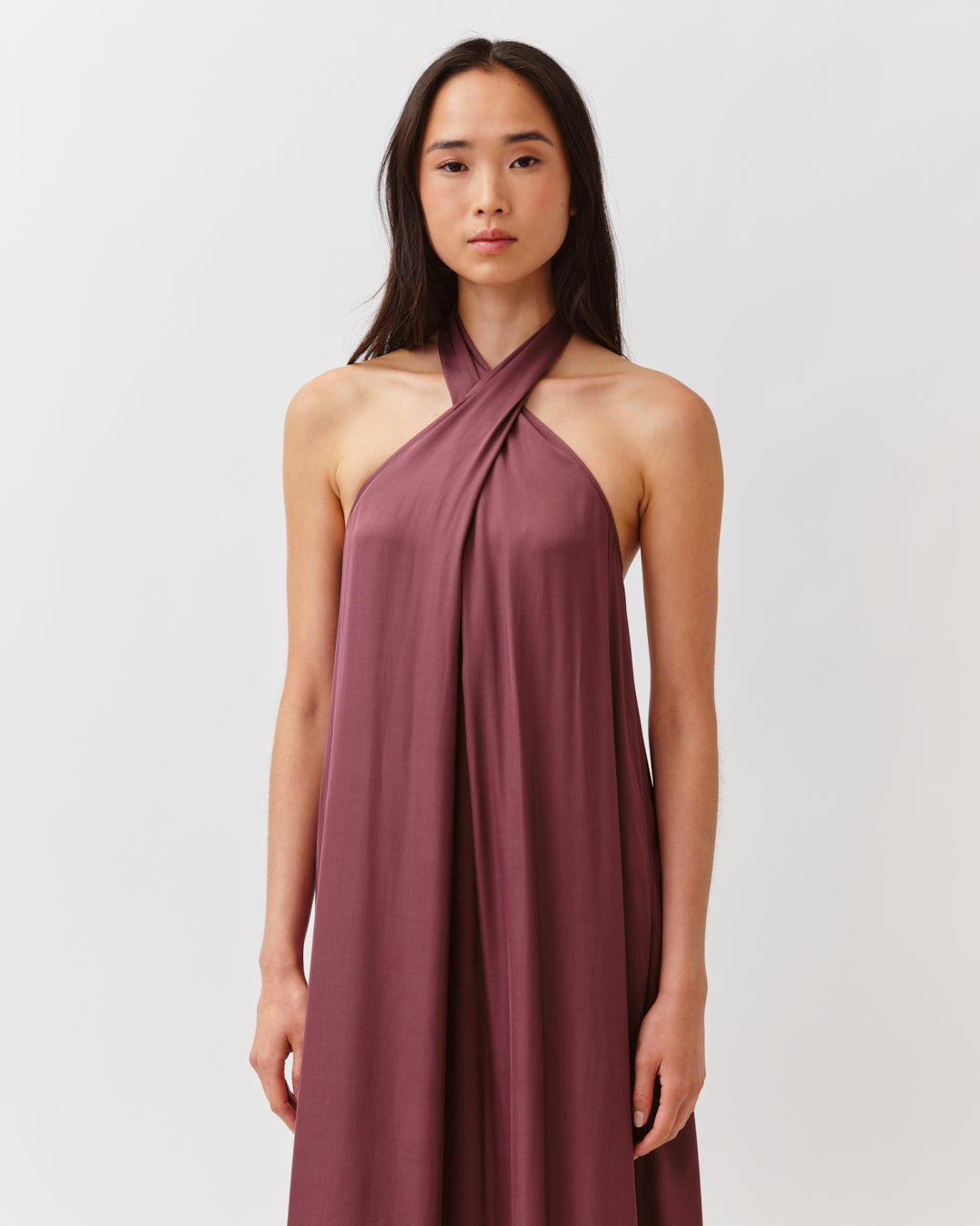 DIEGA Ranza robe longue prune col noué
