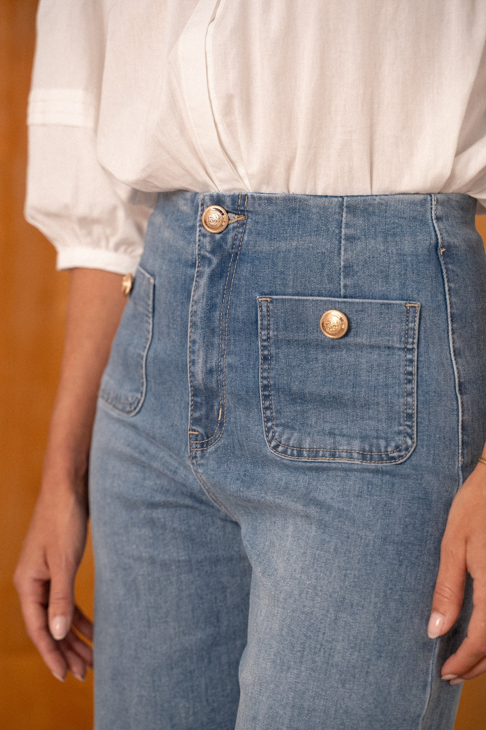 Maison Onado Solange jean wide cropped bleu moyen coton