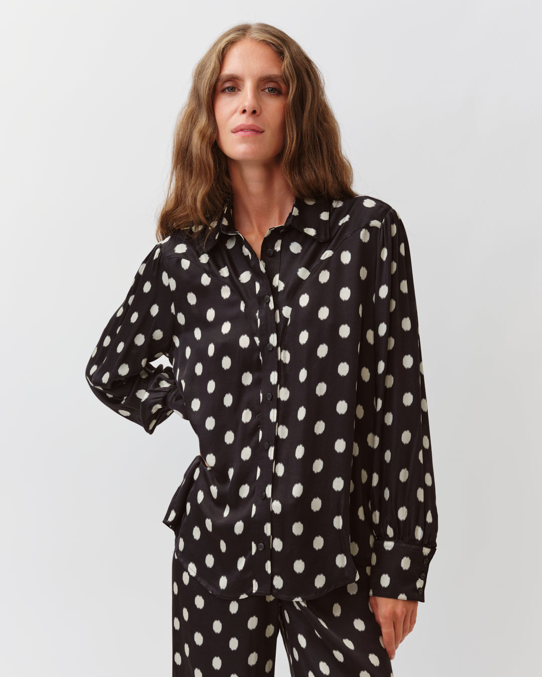 DIEGA Costelina chemise noir écru coupe droite