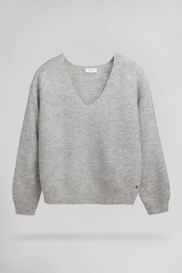 Teddy Smith P-Rachel pull col V gris chiné