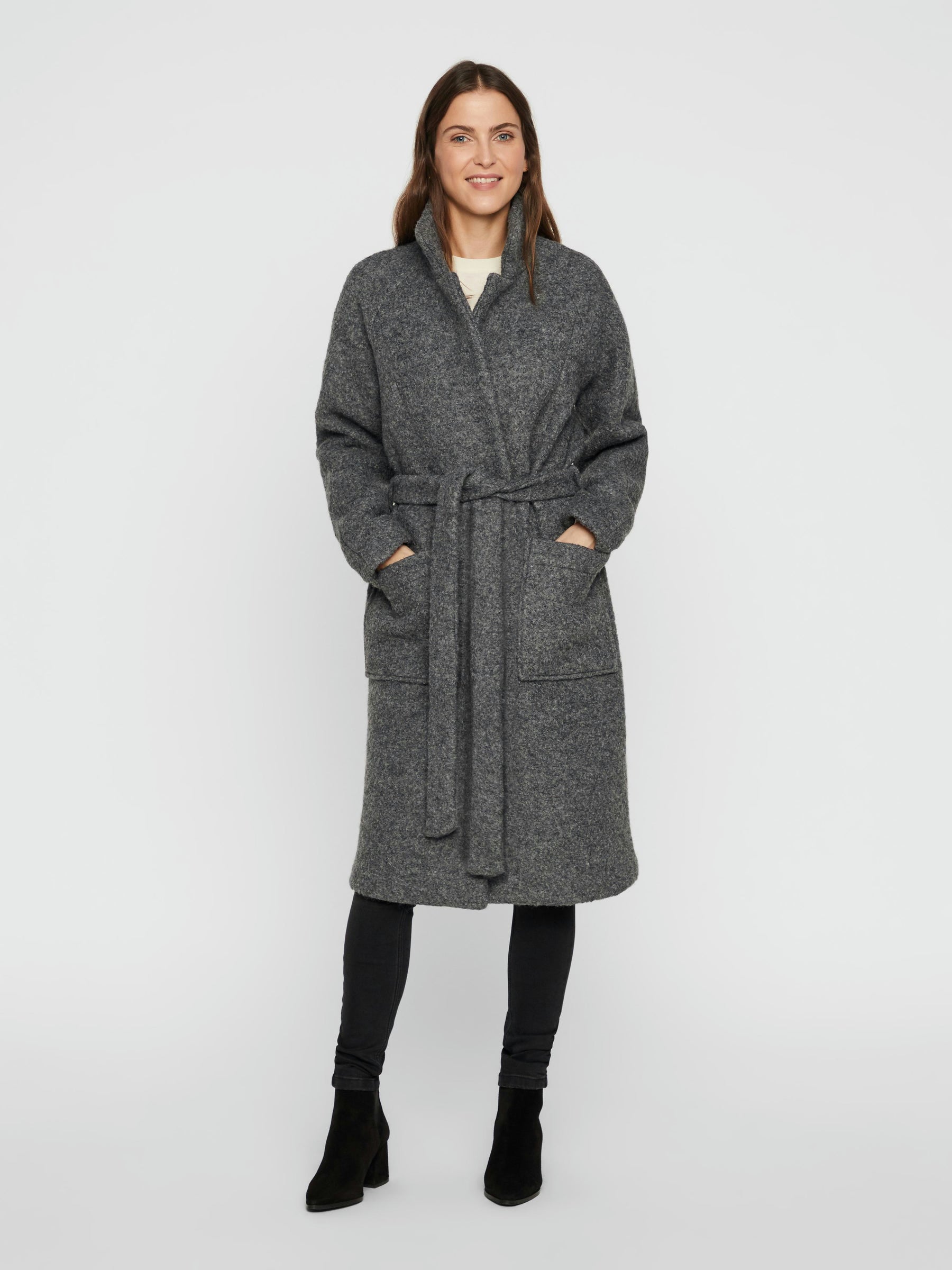 Noisy May manteau long laine ceinture taille lâche