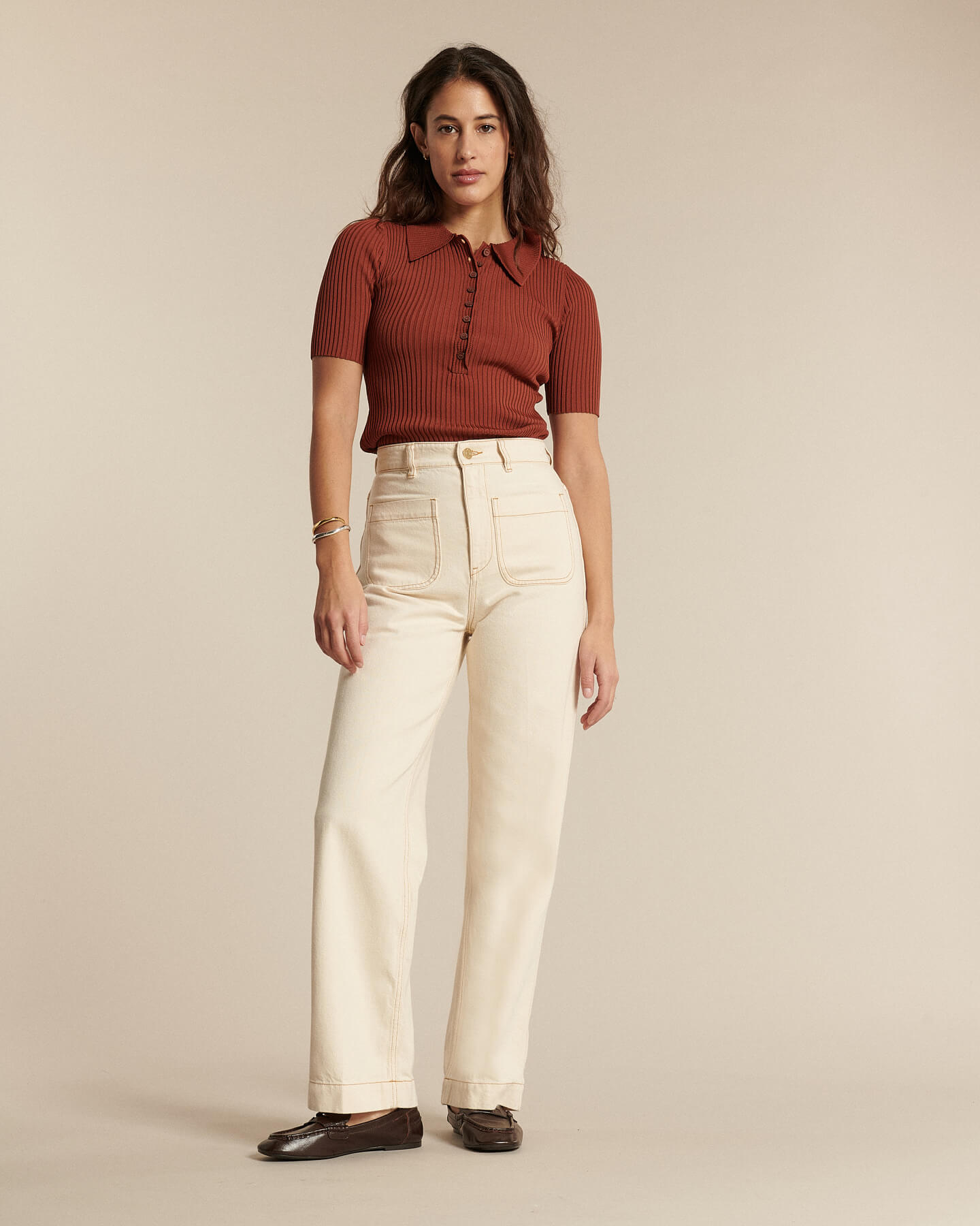 Labdip Samuel jean large taille haute écru brut