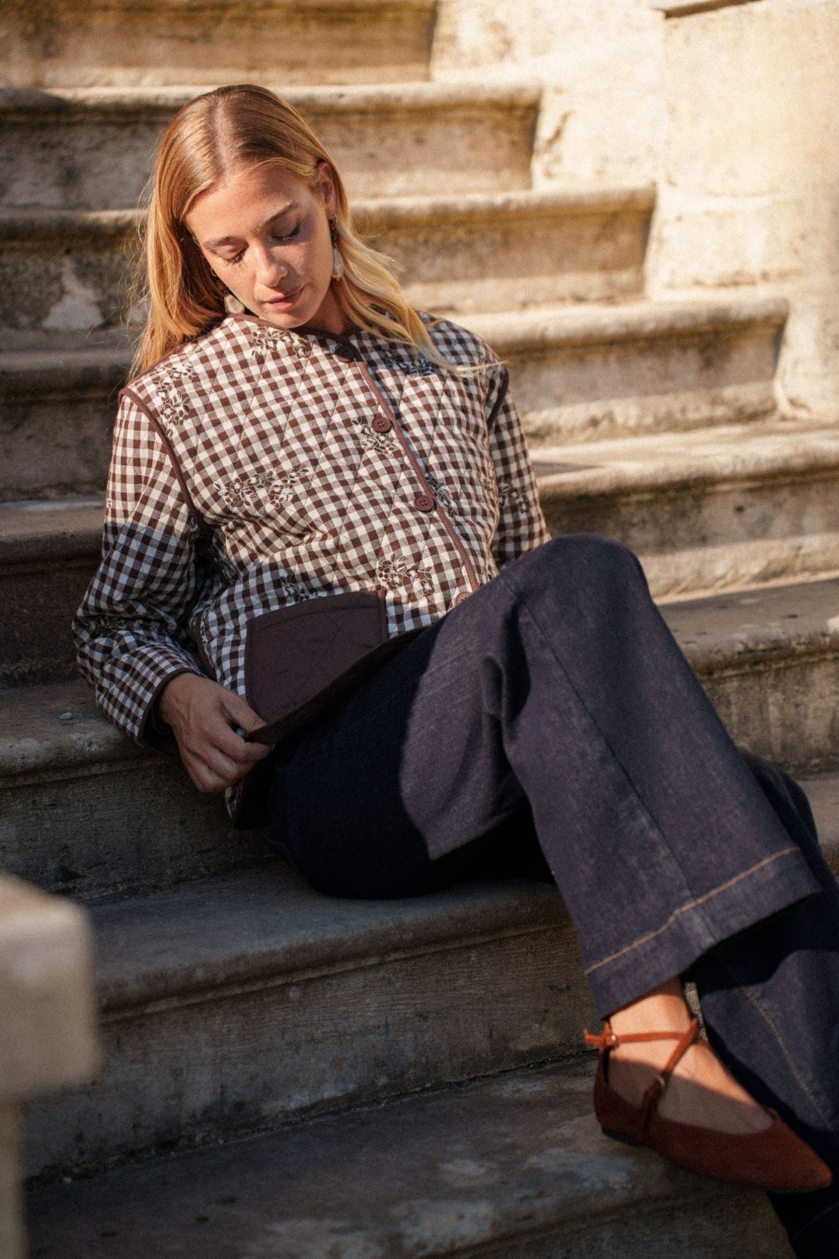 Maison Onado Hana veste matelassée vichy broderie