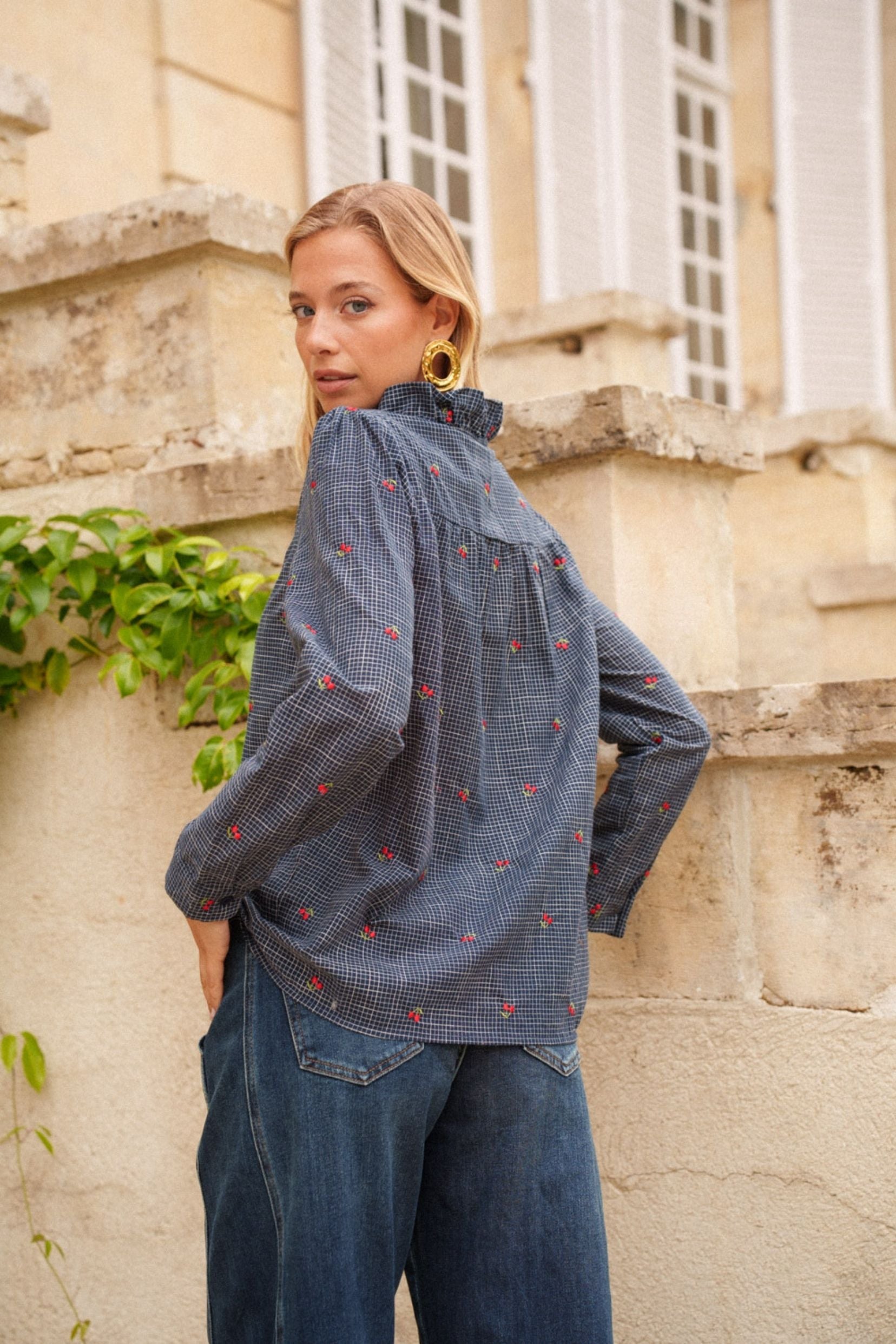 Maison Onado Jodie chemise carreaux cerises brodées