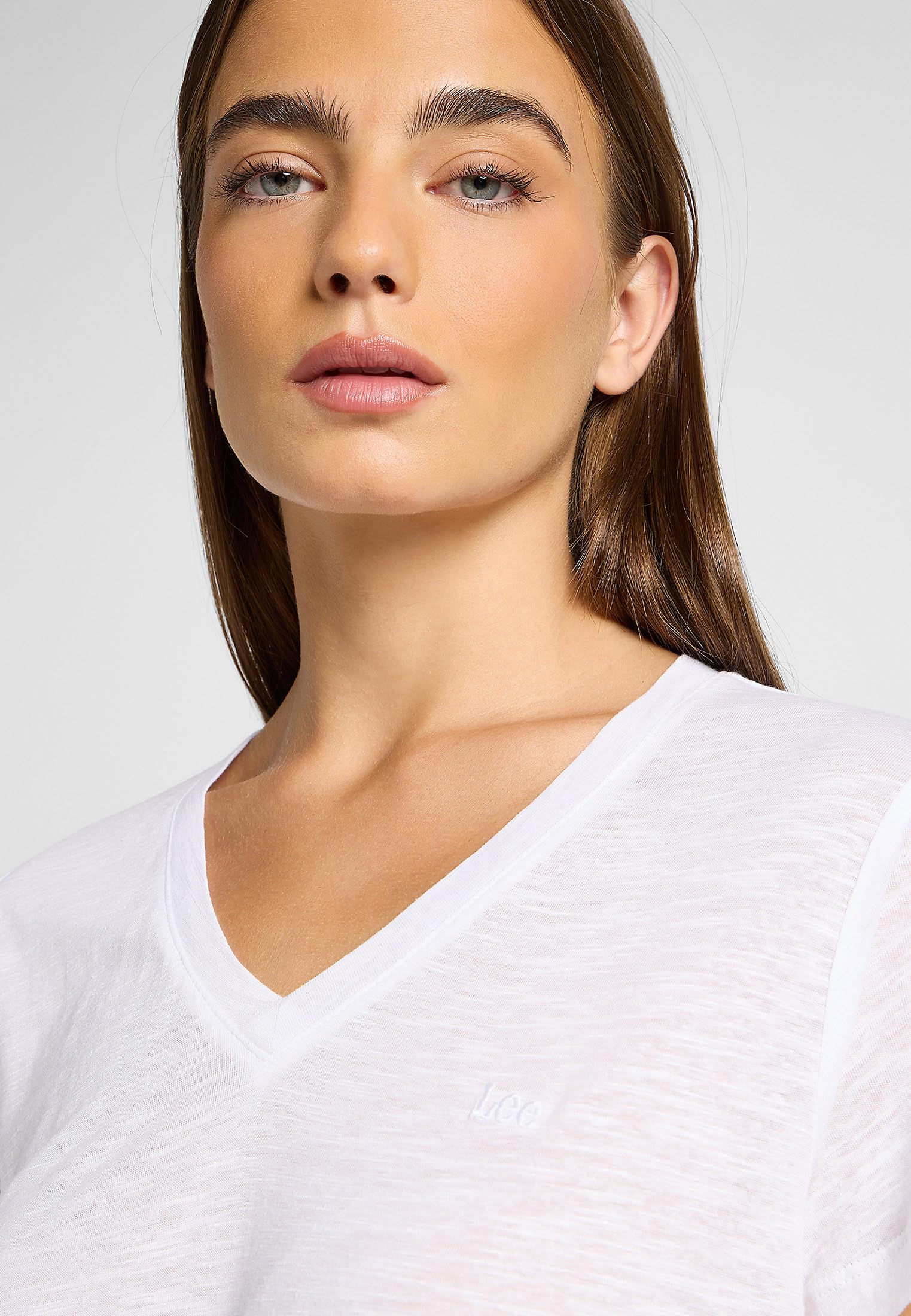 Lee V Neck Tee t-shirt femme blanc éclatant lin col V