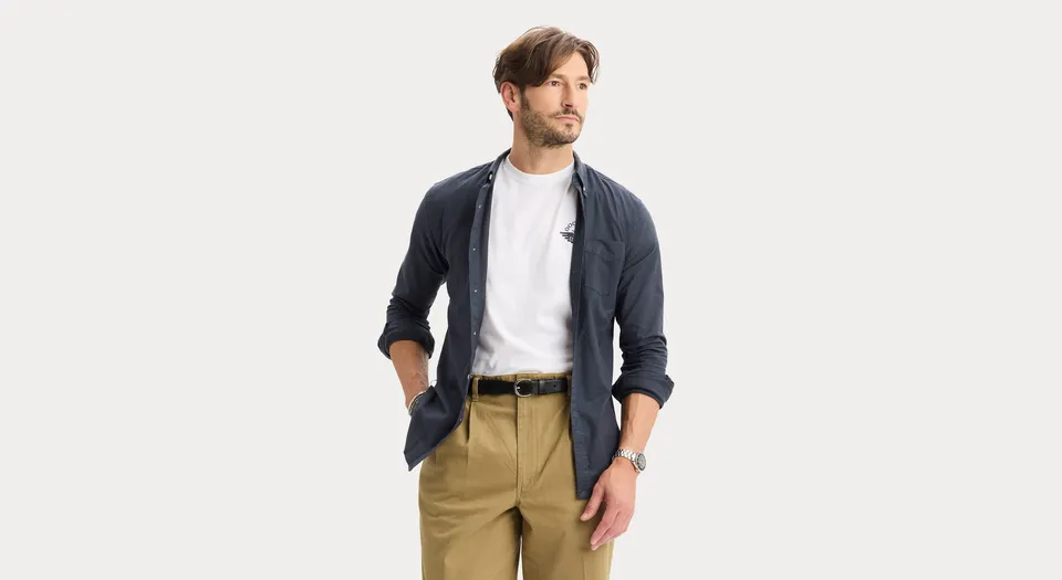Dockers Oxford chemise homme bleue slim manches longues