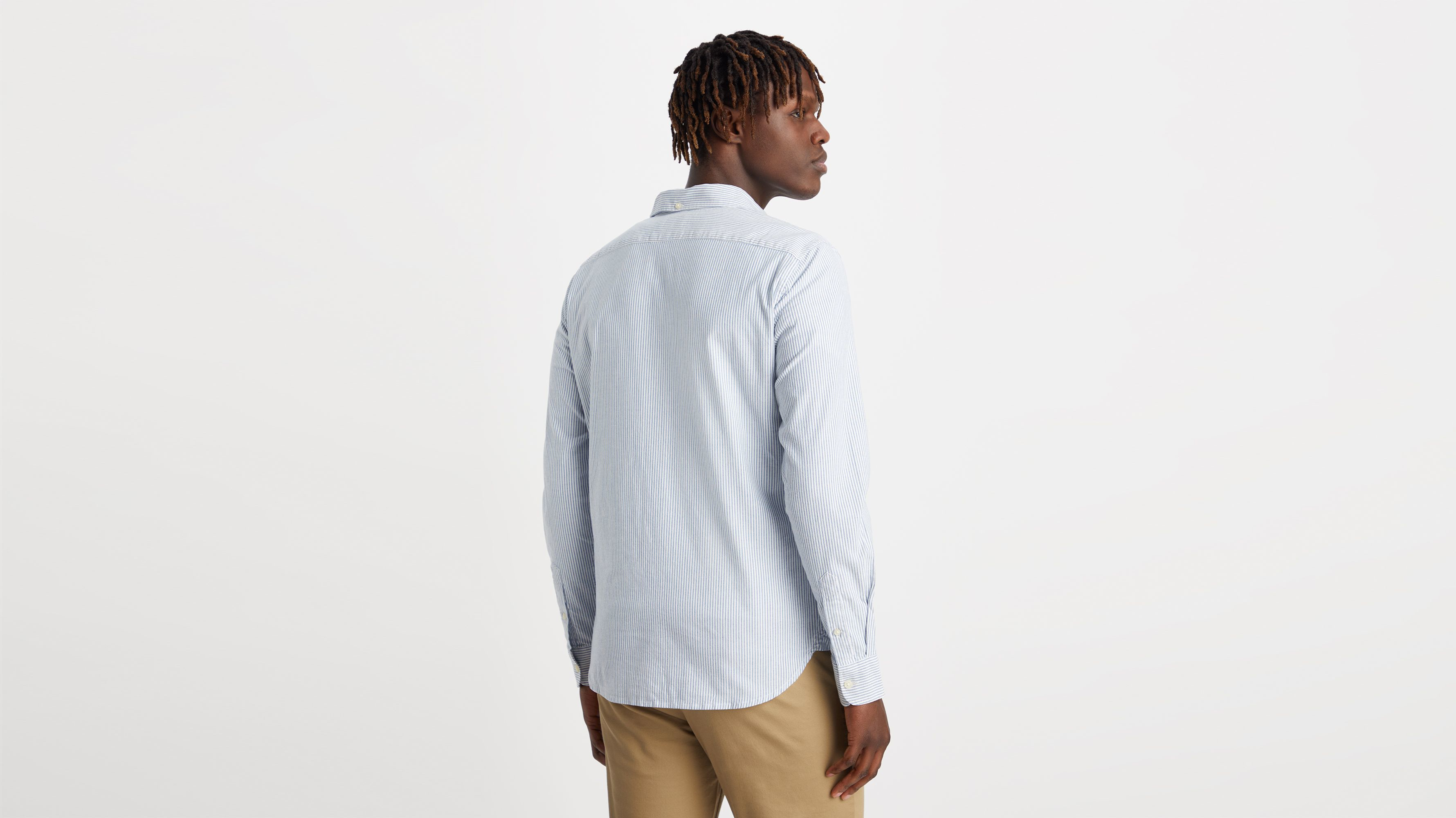 Dockers Oxford 2 Button Collar chemise homme slim bleu rayé